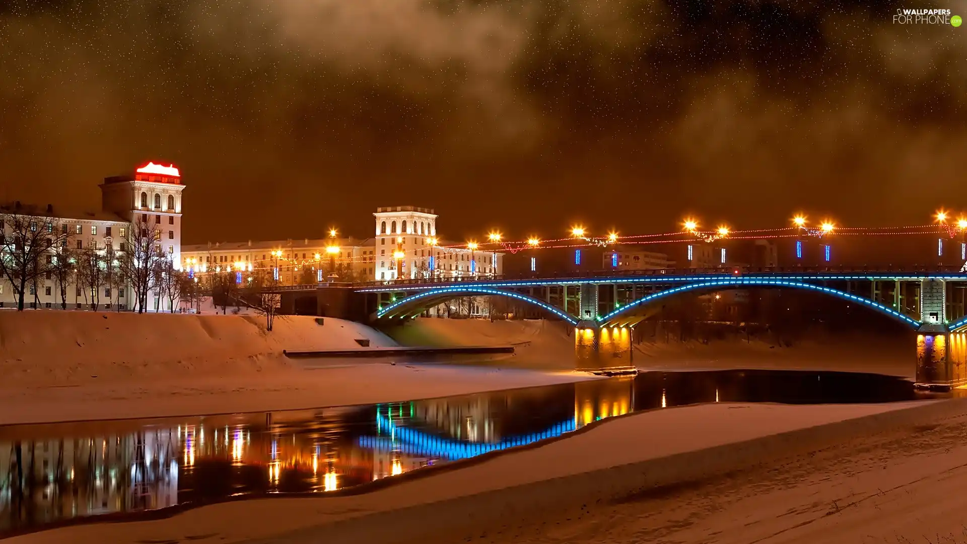 bridge, Belarus, Night, Vitebsk