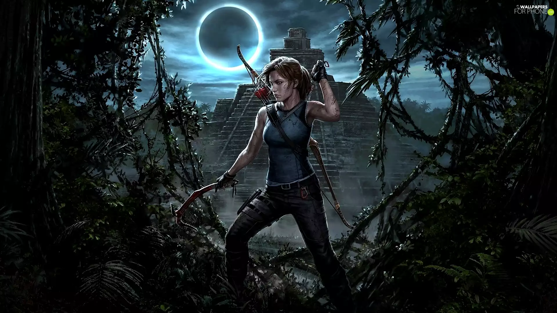 Night, moon, Shadow of the Tomb Raider, Lara Croft, game