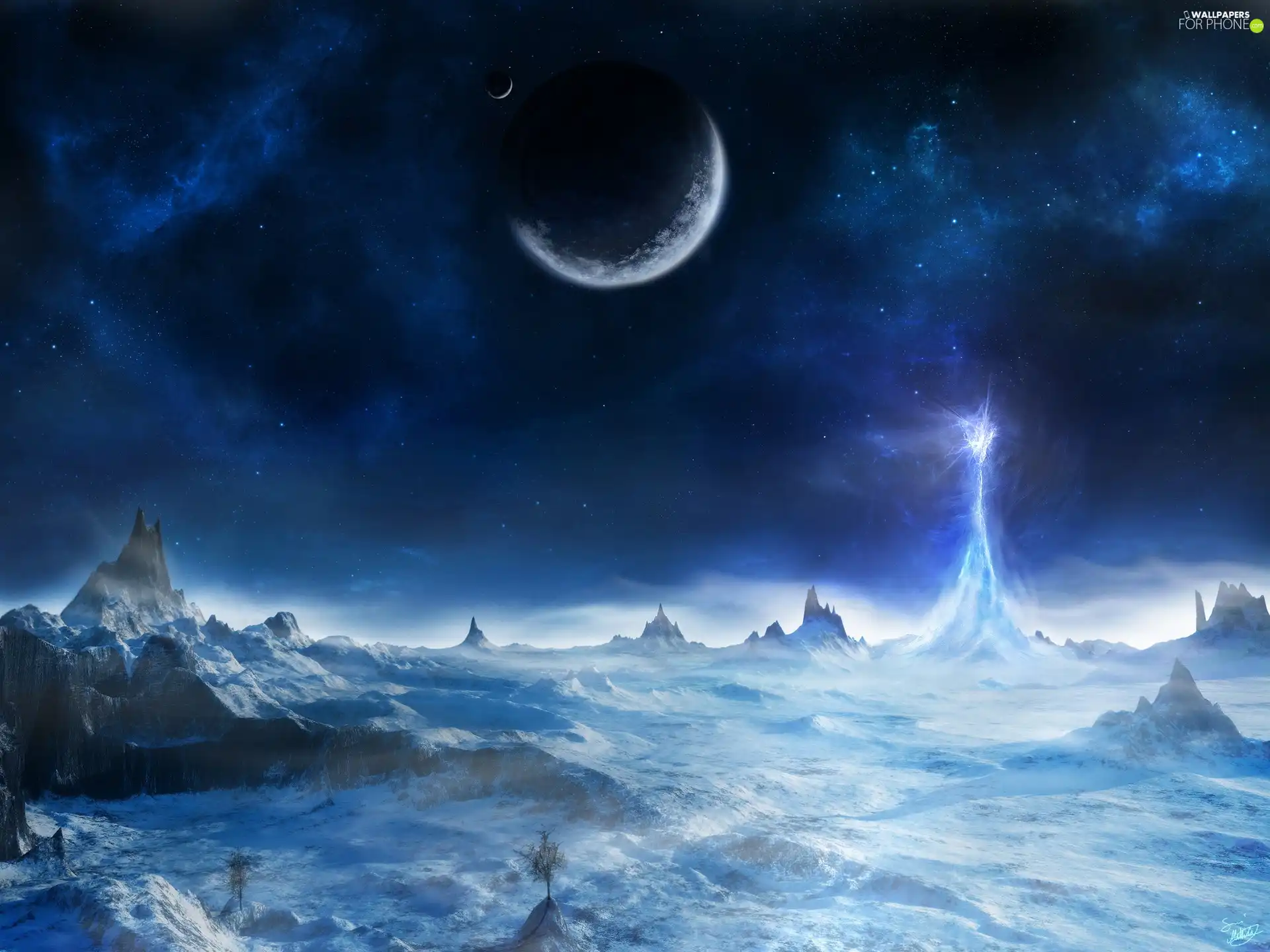 Night, Universe, mountains