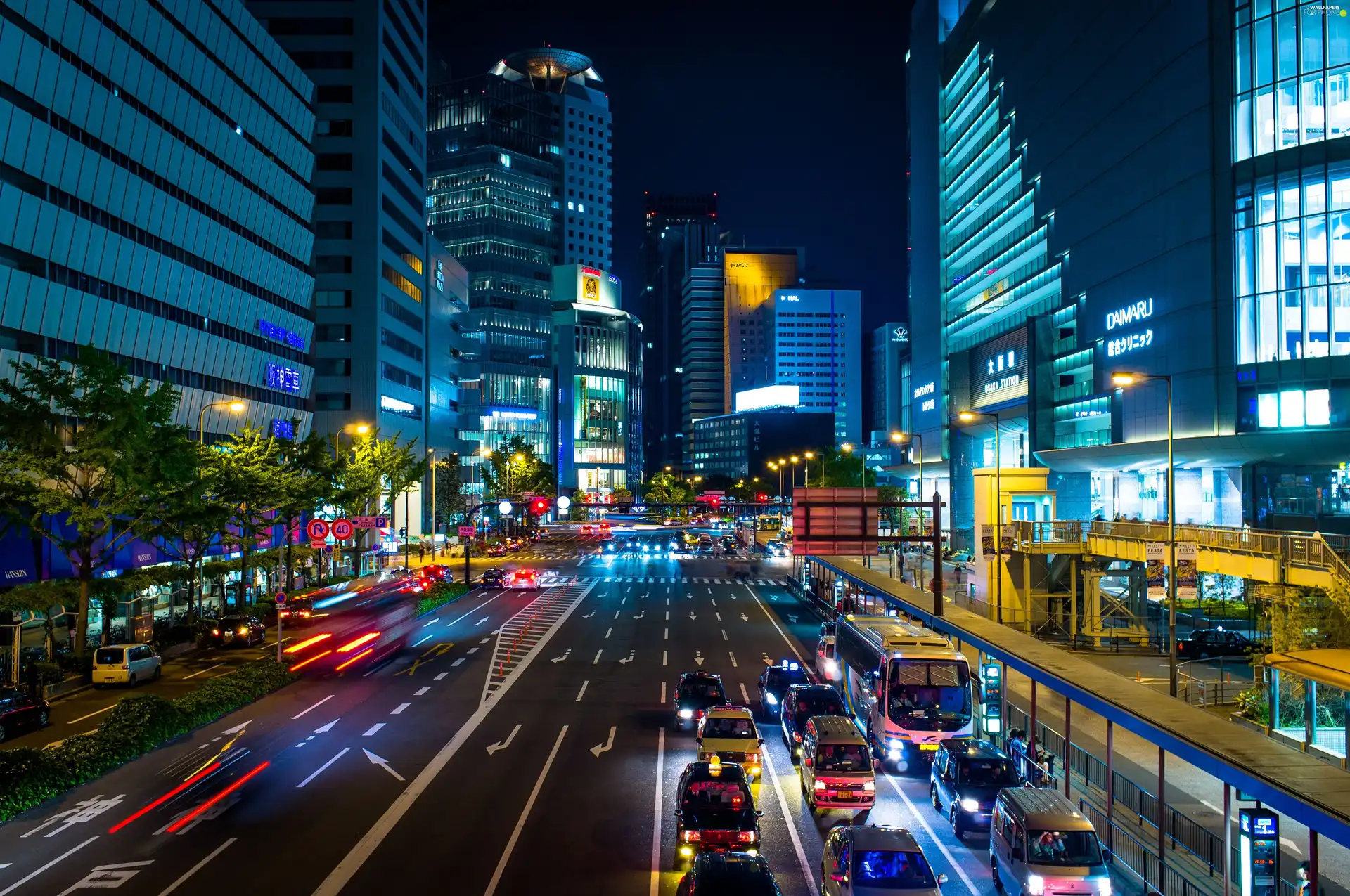 Osaka, Town, Night, Japan