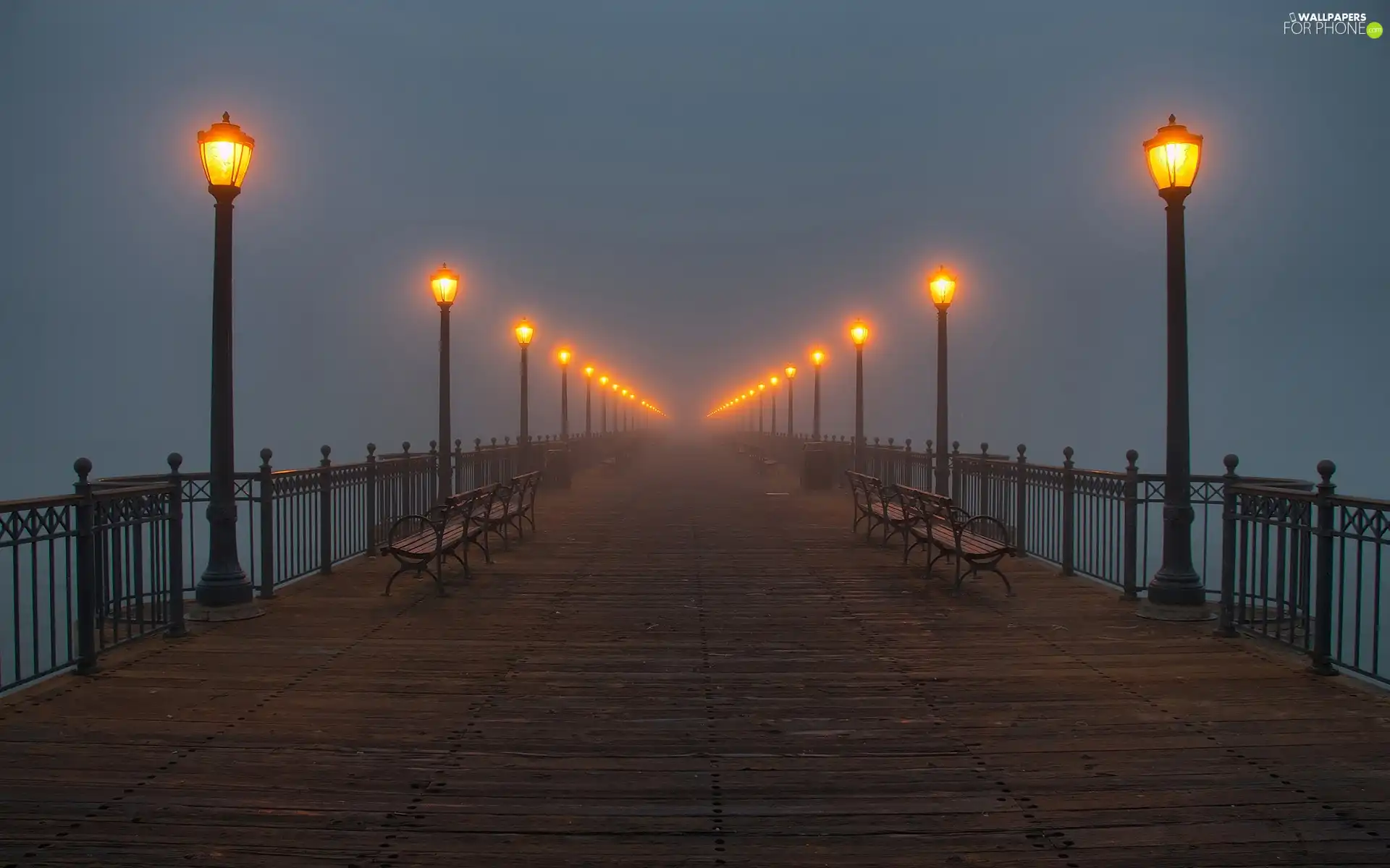 Night, wood, pier