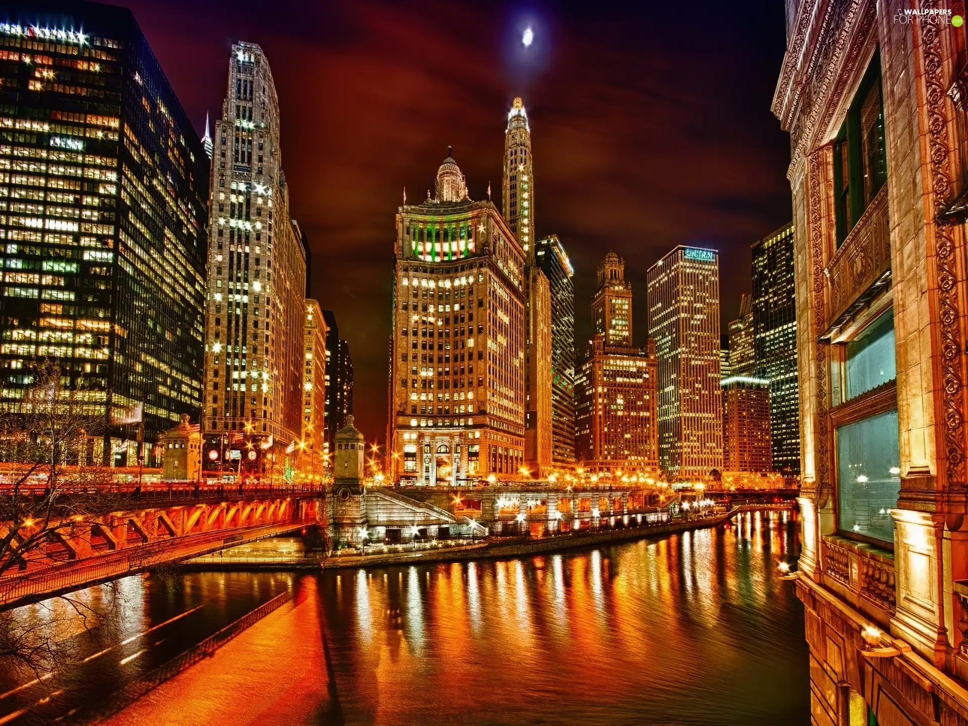 Night, Town, skyscrapers