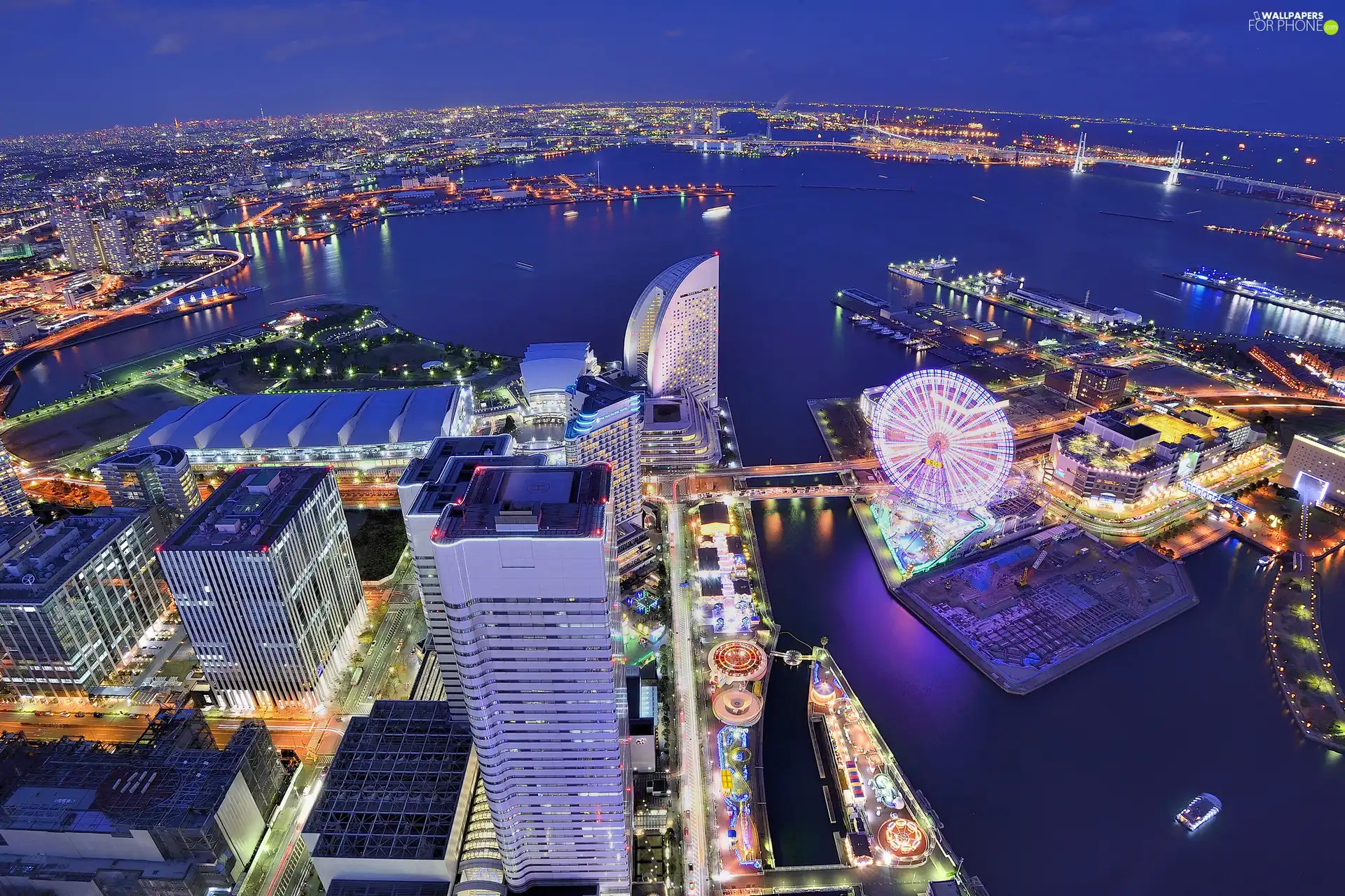 Yokohama, Japan, City at Night, Aerial View, Tokyo Bay, Honshu Island