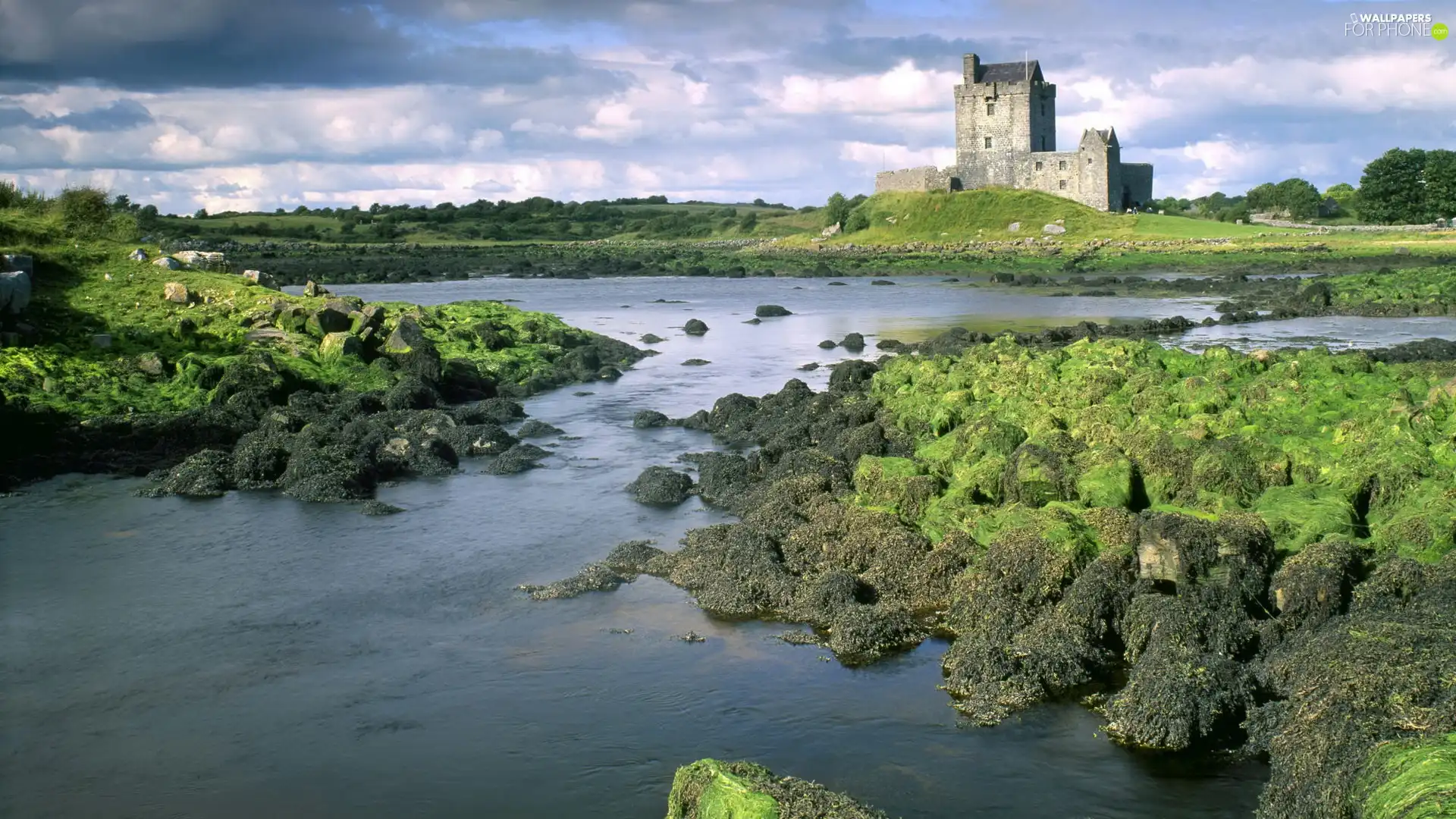 green ones, rocks, Eilean Donan, Scotland, Castle