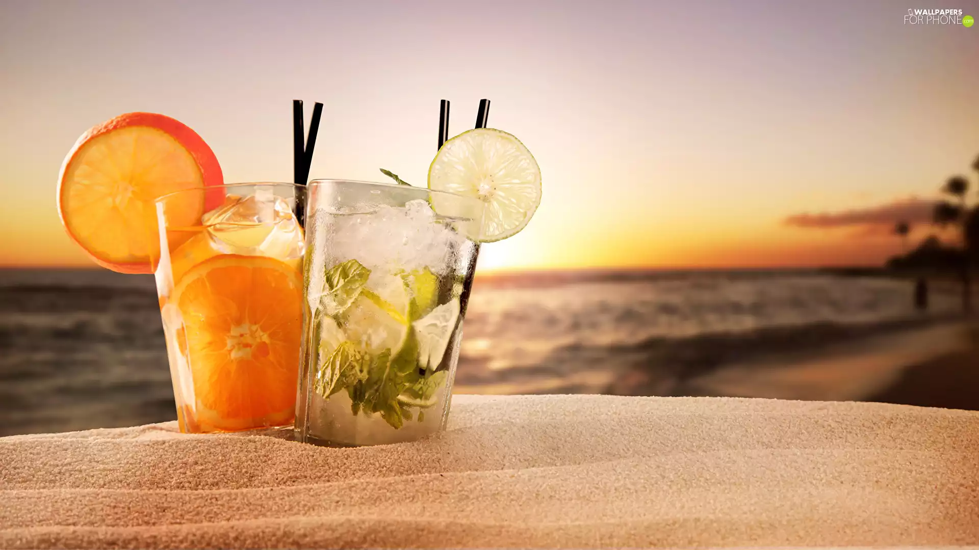 orange, lime, straws, Citrus, Glass, Drink, Great Sunsets, Two