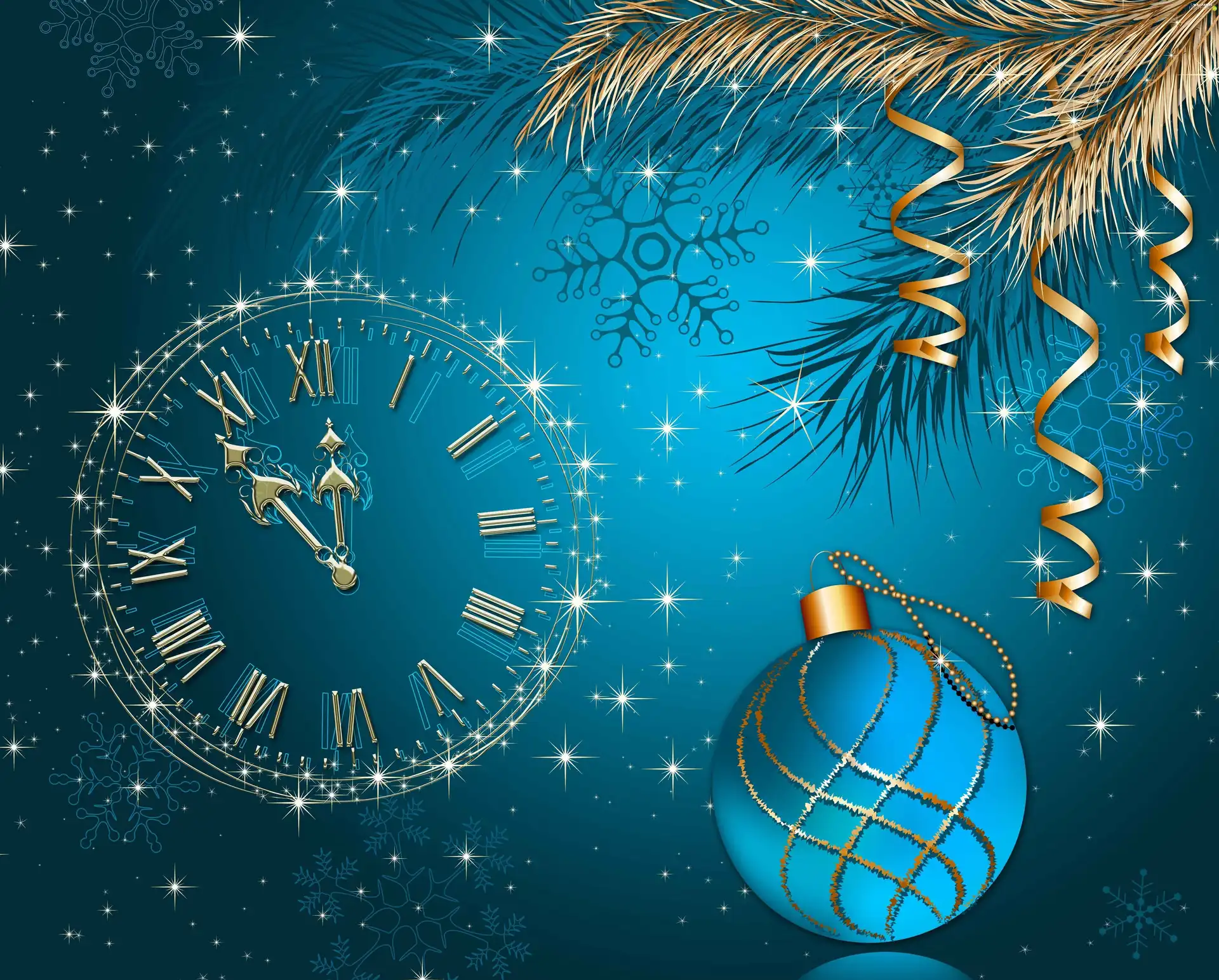 bauble, twig, ornamentation, Clock