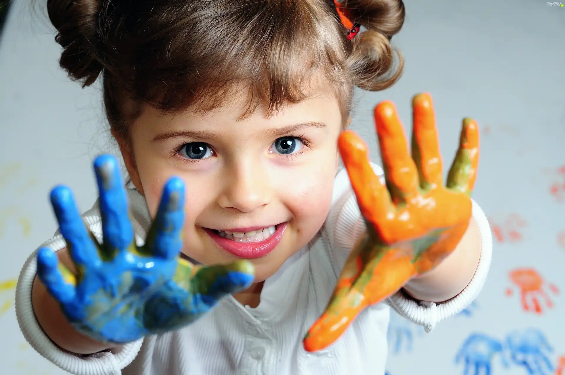 paint, girl, hands