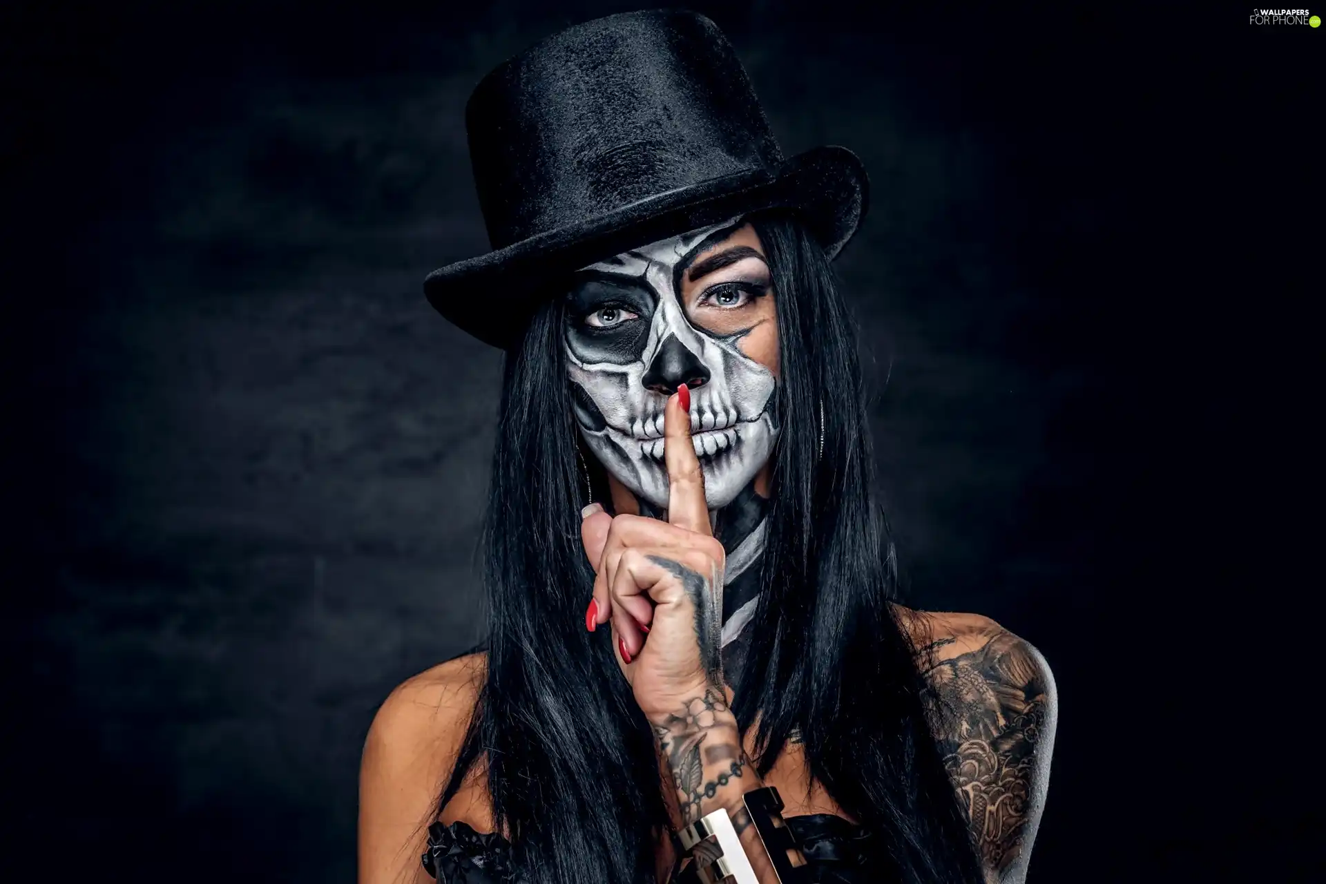 painted, face, tattoos, Hat, Women
