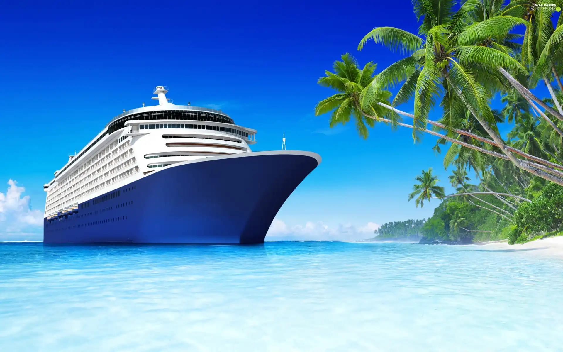 Palms, Ship, Beaches, sea, summer