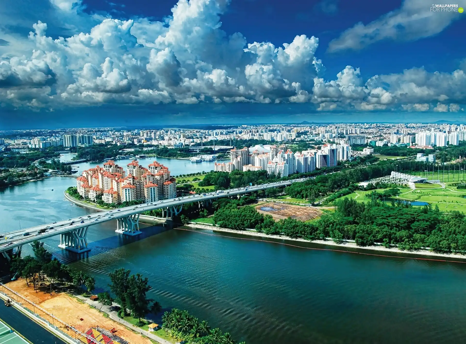 panorama, town, River, bridge, Singapur