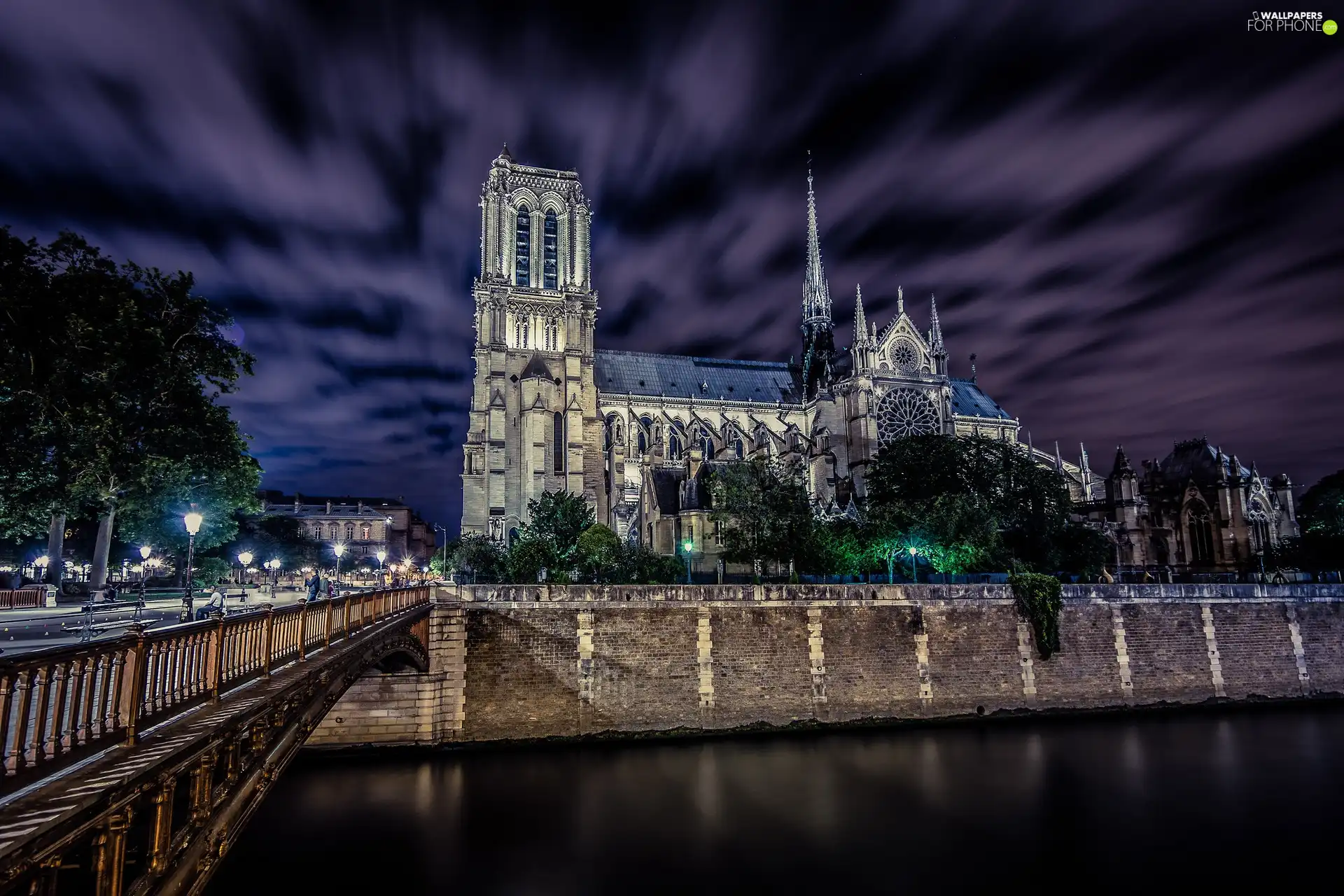 Paris, France, chair, Notre Dame, Night