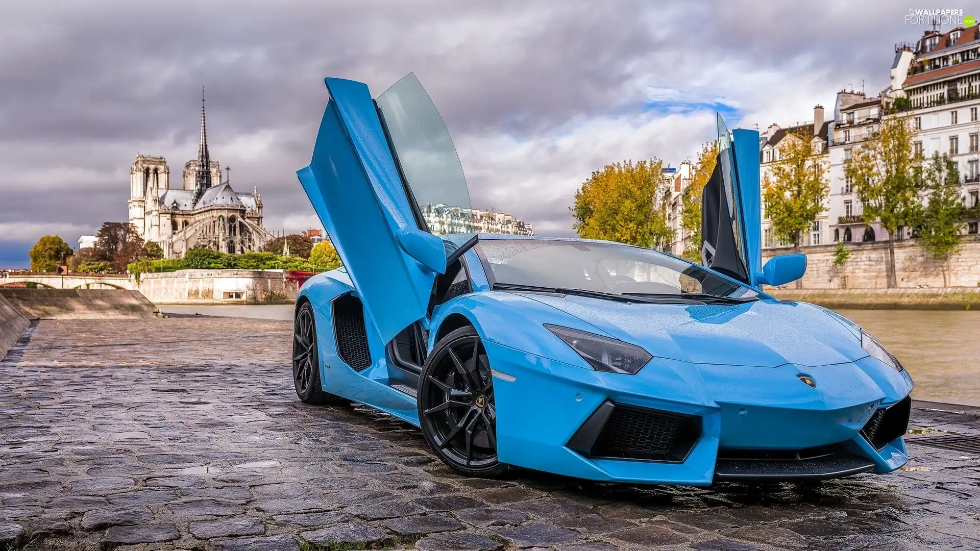 Paris, panorama, Aventador, parking, Lamborghini