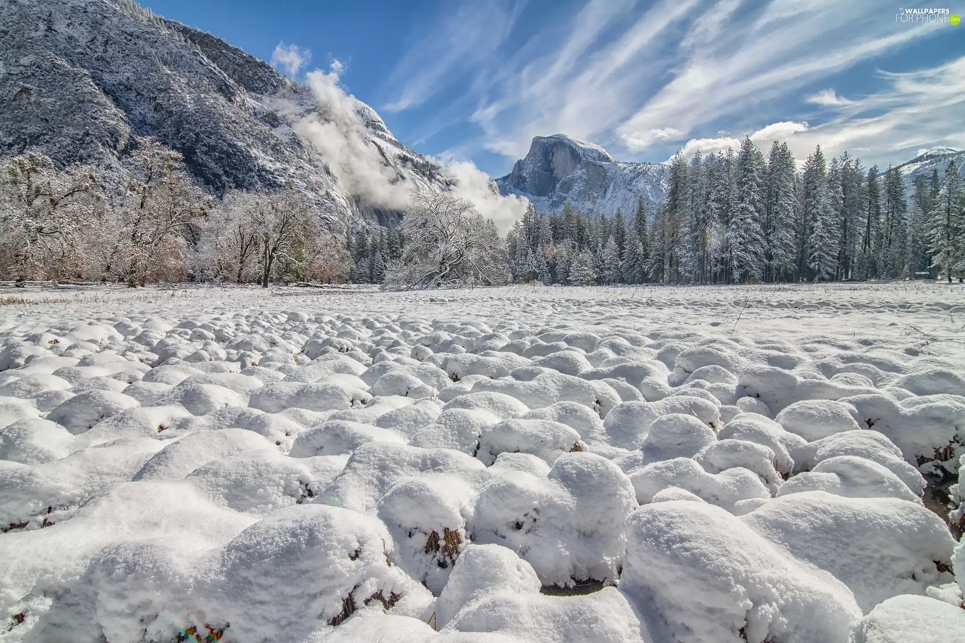 The United States, Mountains, Yosemite National Park, State of California, winter