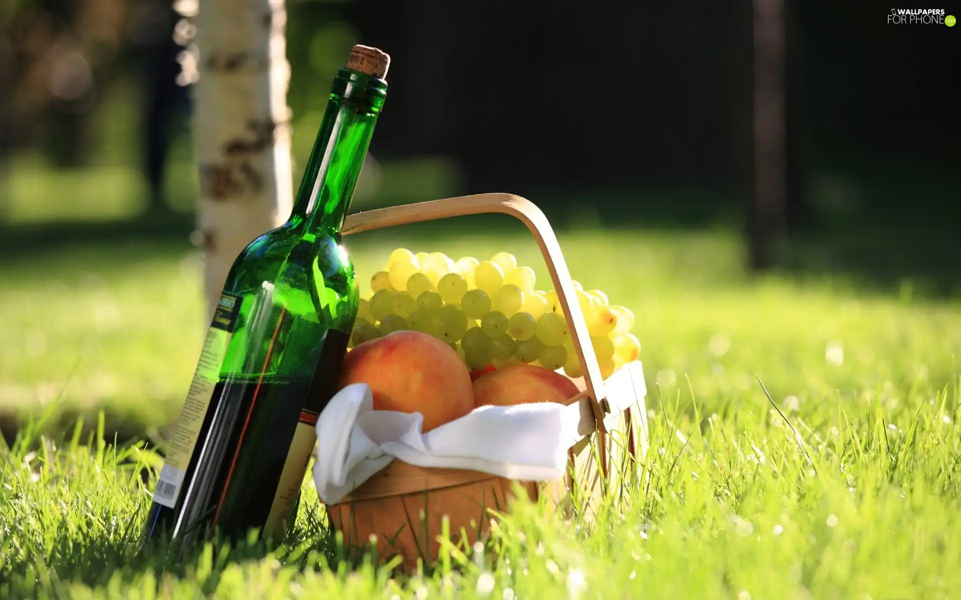 peaches, picnic, Wine, Grapes, basket