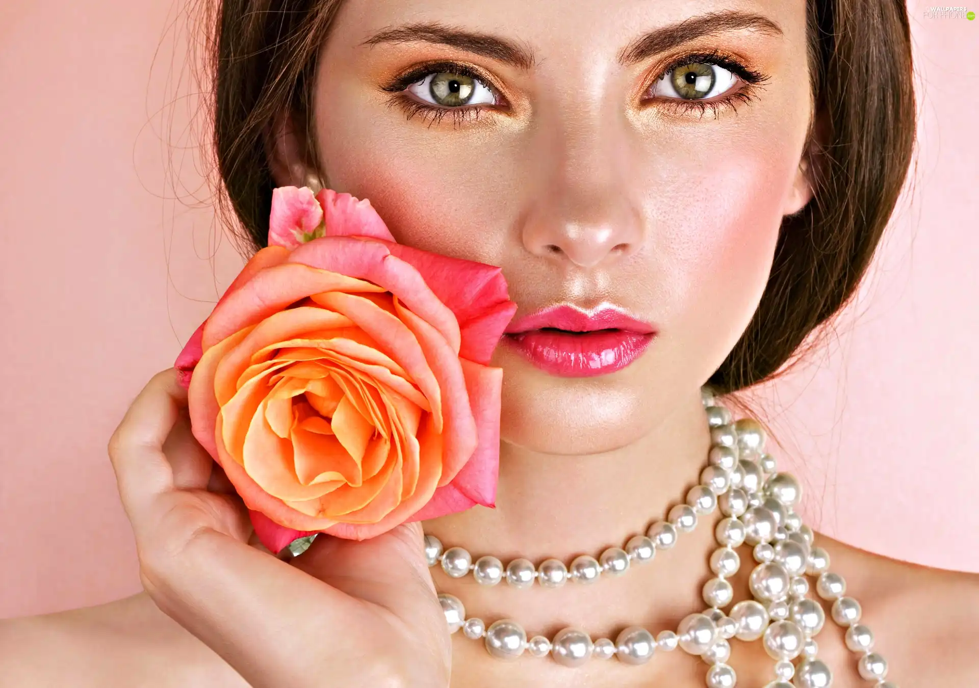 Pearl, rose, Womens, make-up, face