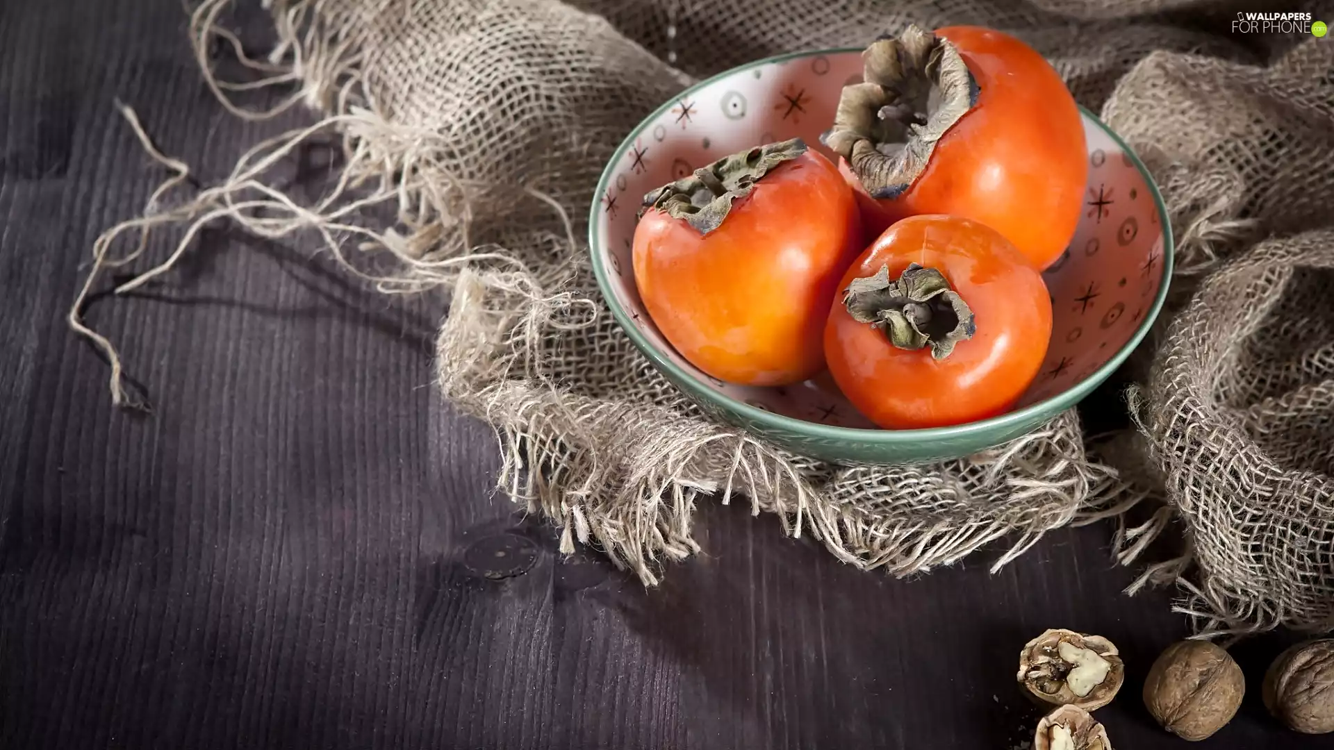 bowl, Kaki, Italian, Persimmons, Fruits, nuts, boarding