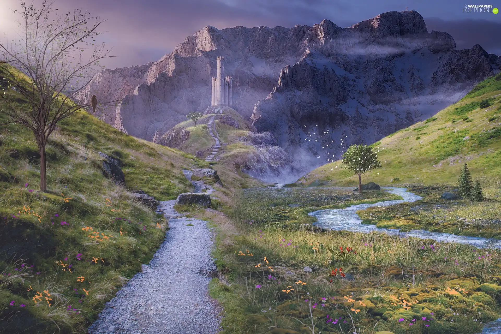 flux, photomontage, rocks, Mountains, Castle
