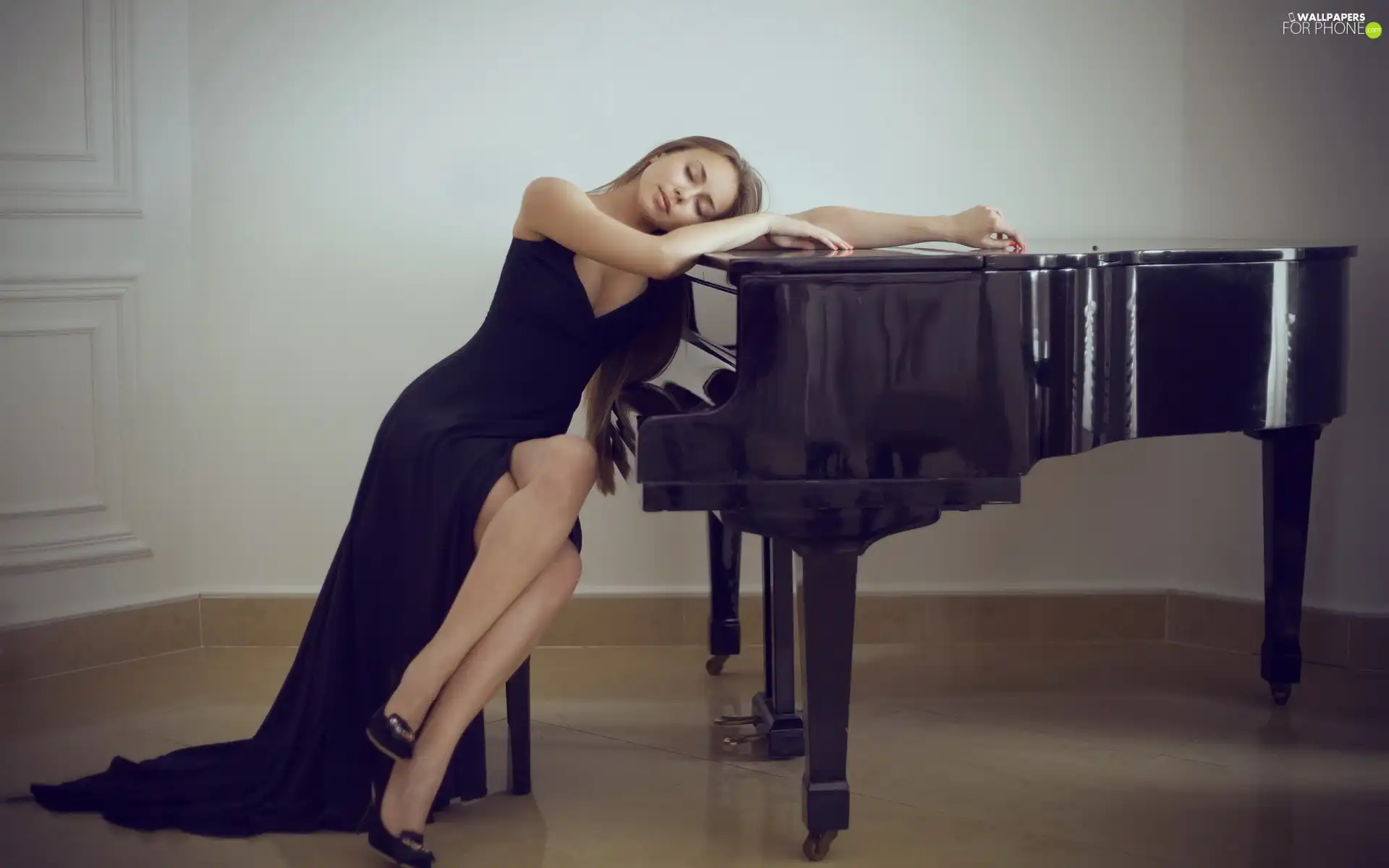 Women, Dress, Piano, black