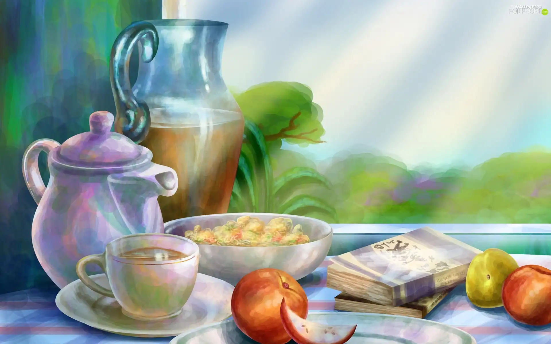 jug, Books, picture, cup