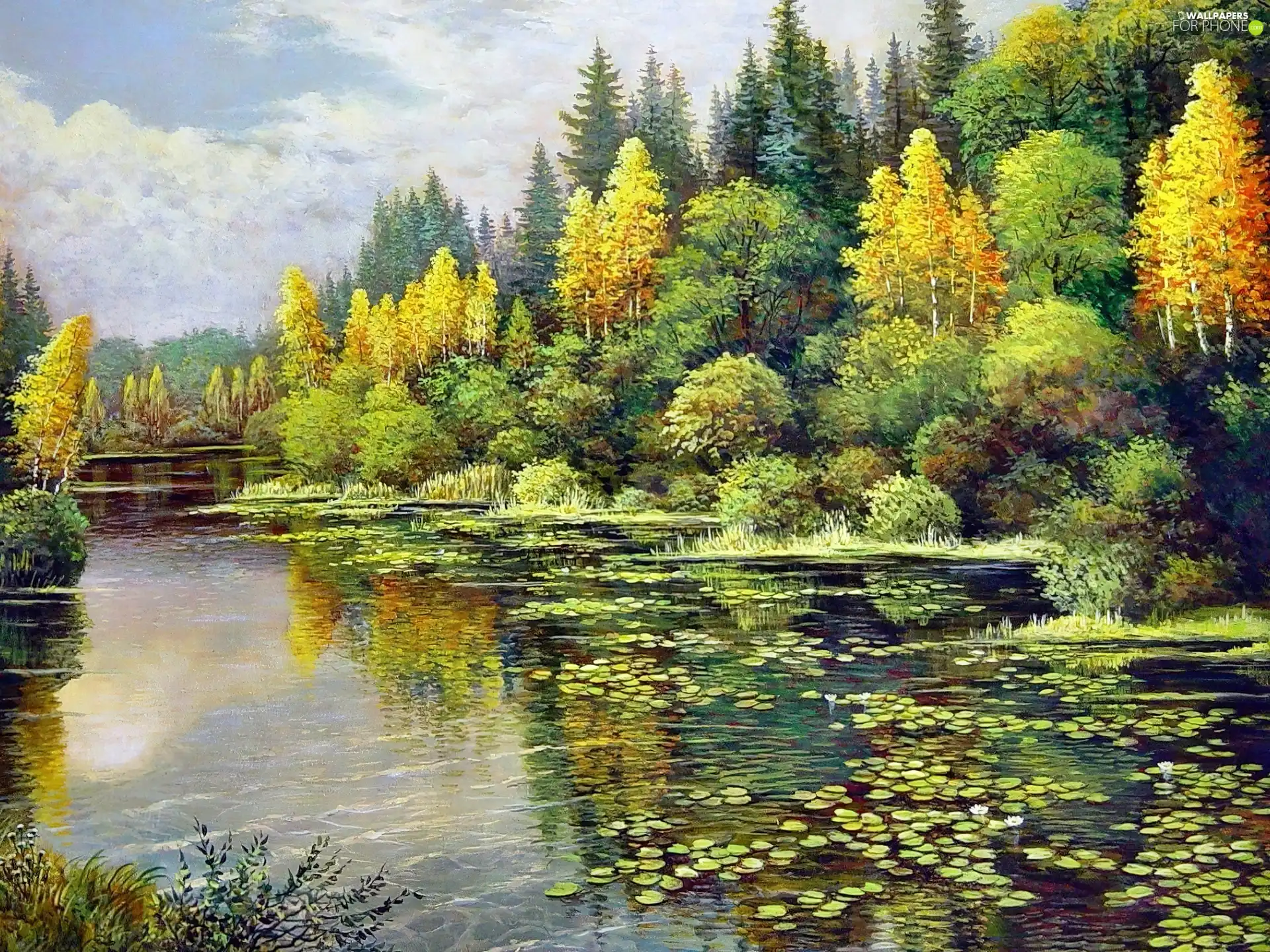 River, autumn, picture, forest