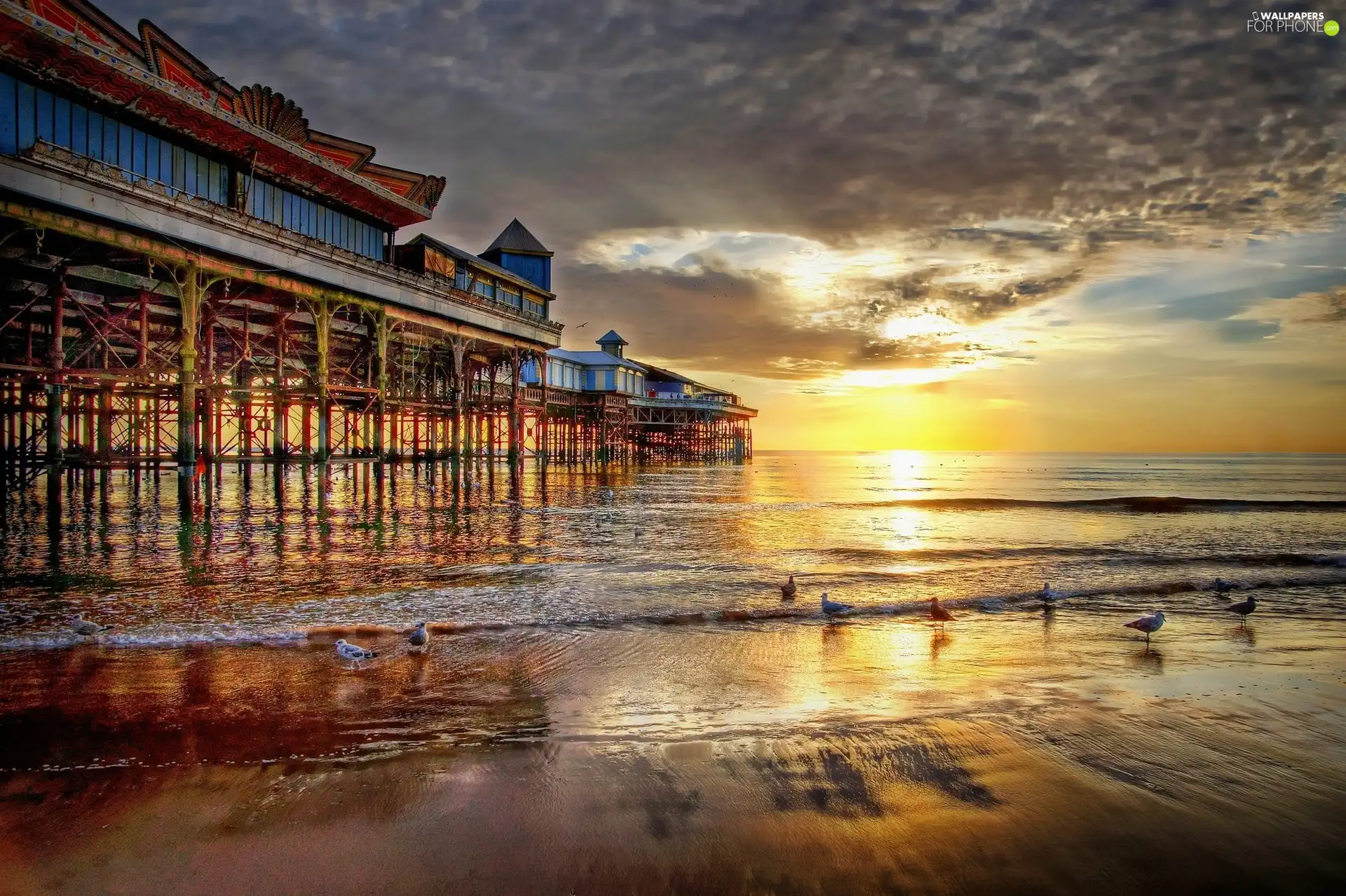 west, sea, pier, sun