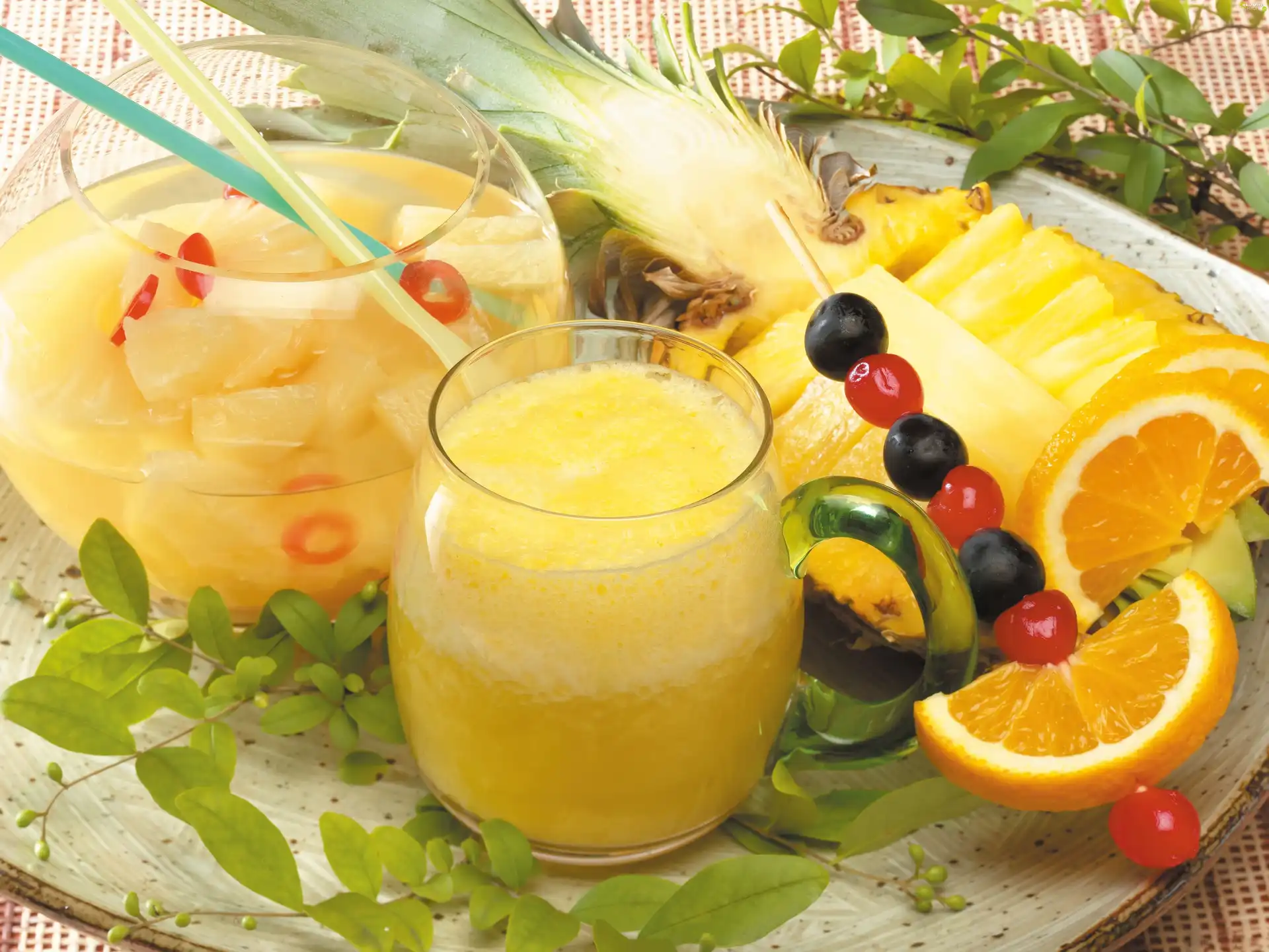 salad, juice, pineapple, fruit