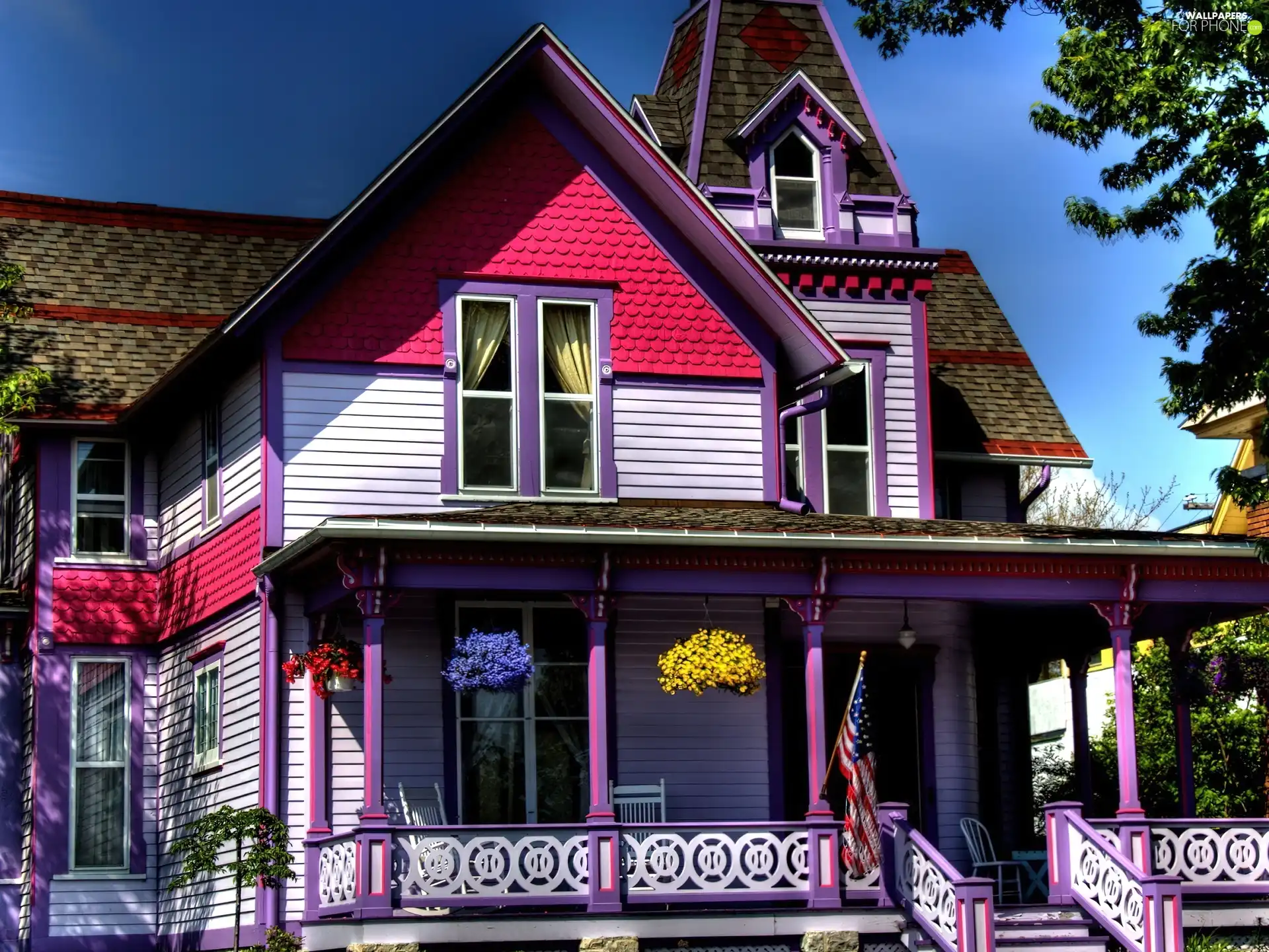 Victorian, purple, Pink, house
