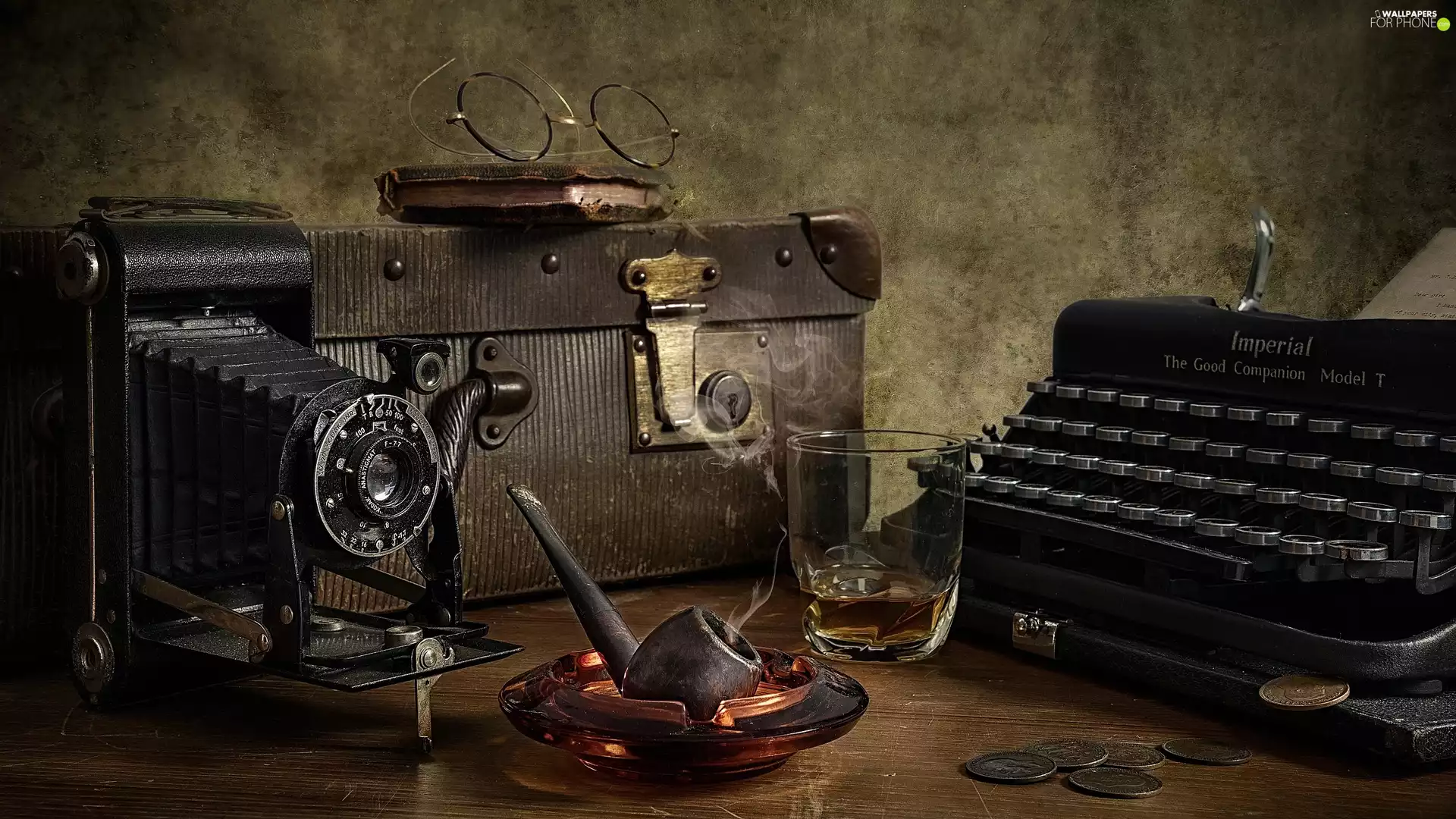 case, pipe, Camera, Typewriter, composition