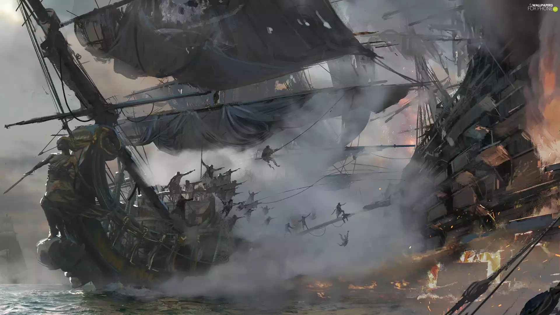 Fight, sailboats, Ship, piratical, Skull and Bones