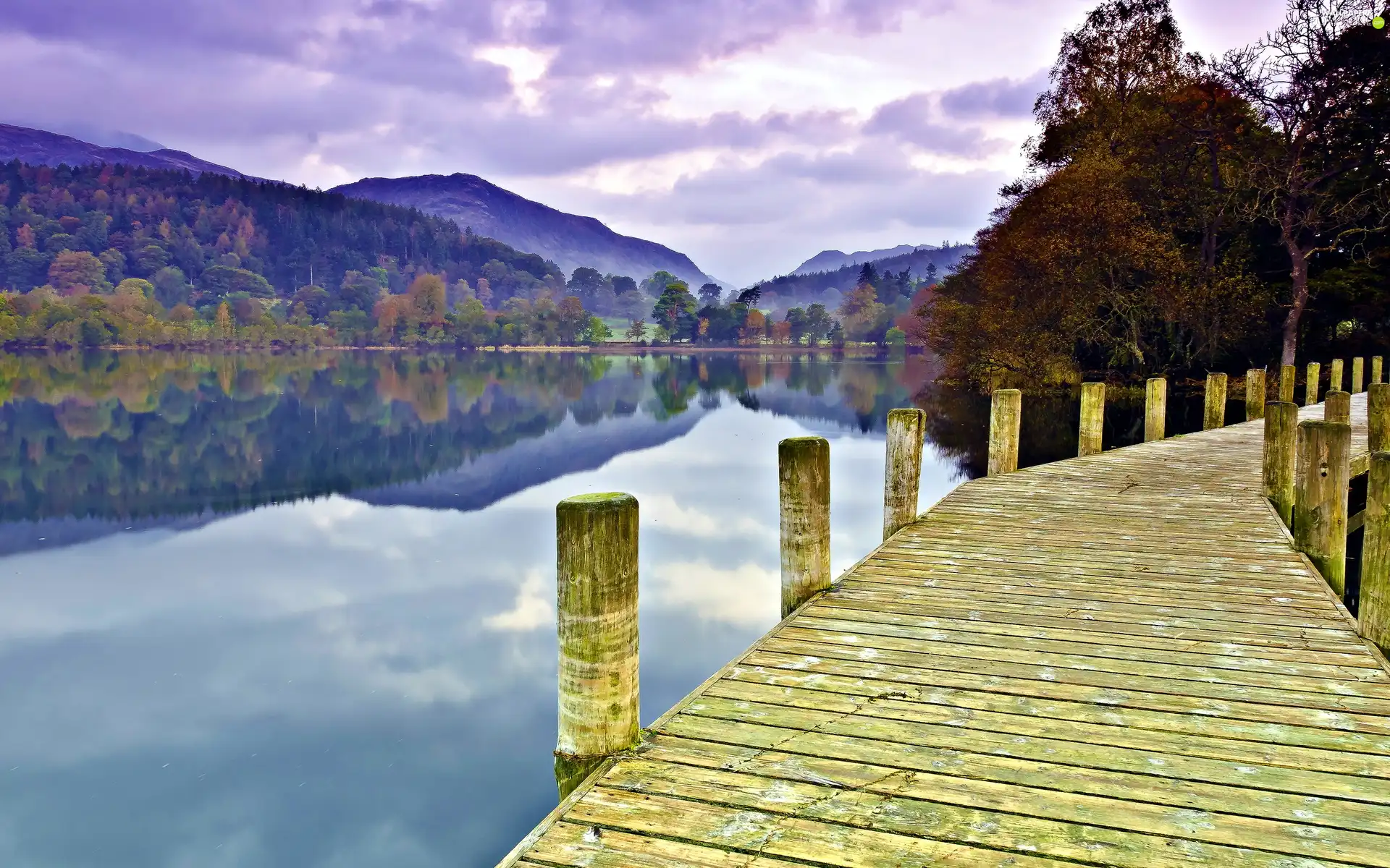 autumn, lake, Platform, Mountains