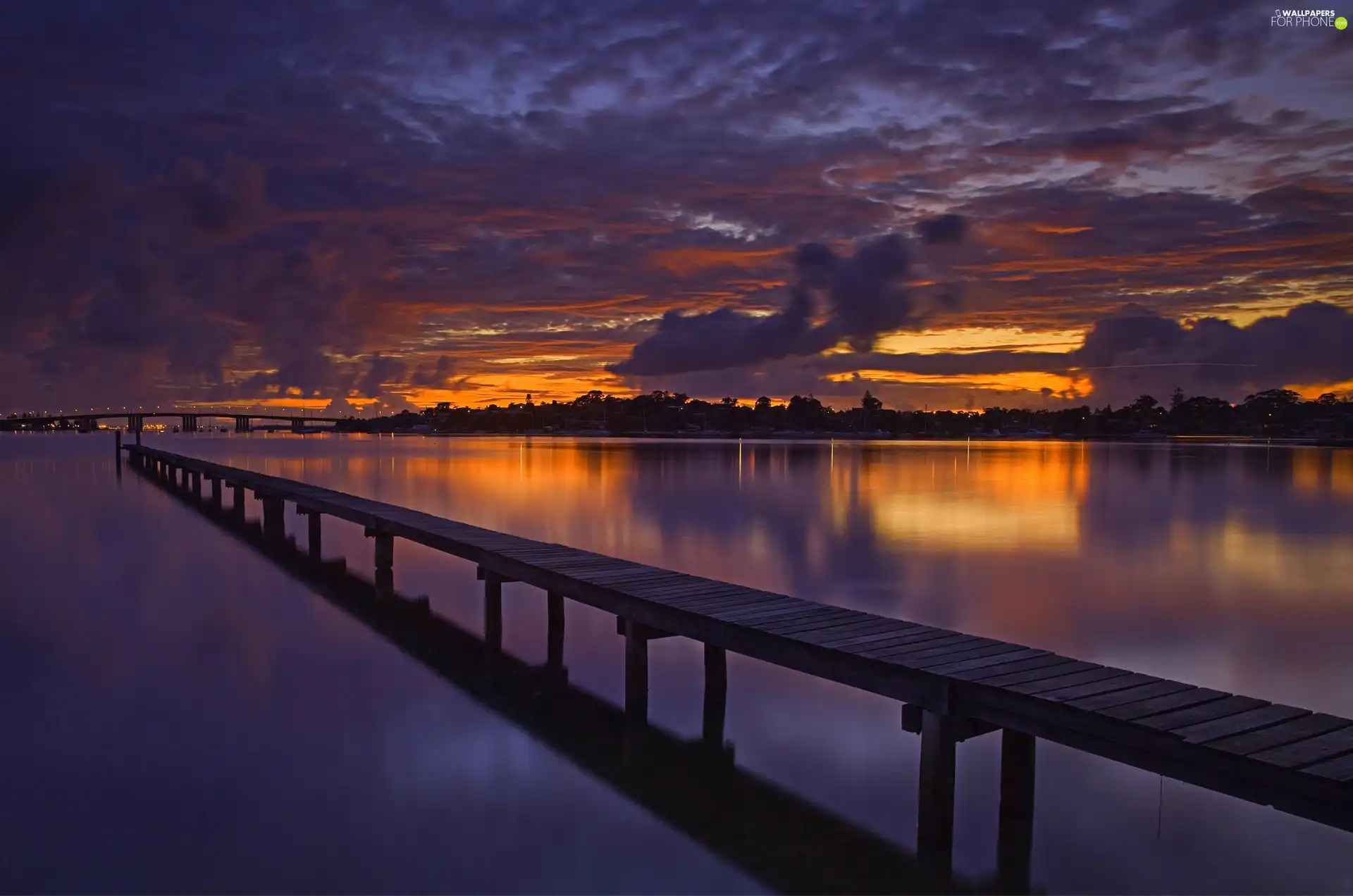 west, River, Platform, clouds, sun, bridge