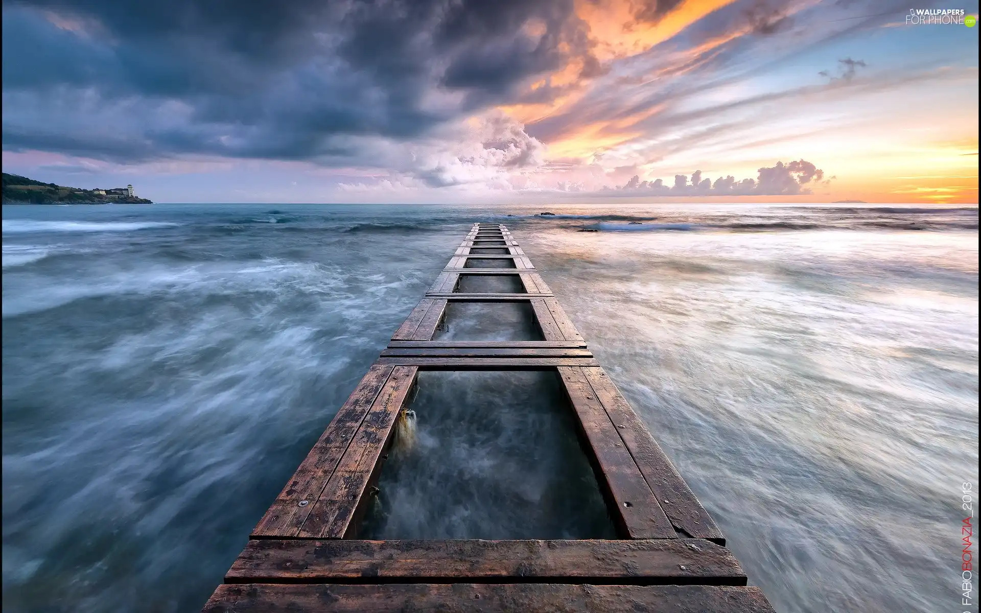 west, sea, Platform, sun