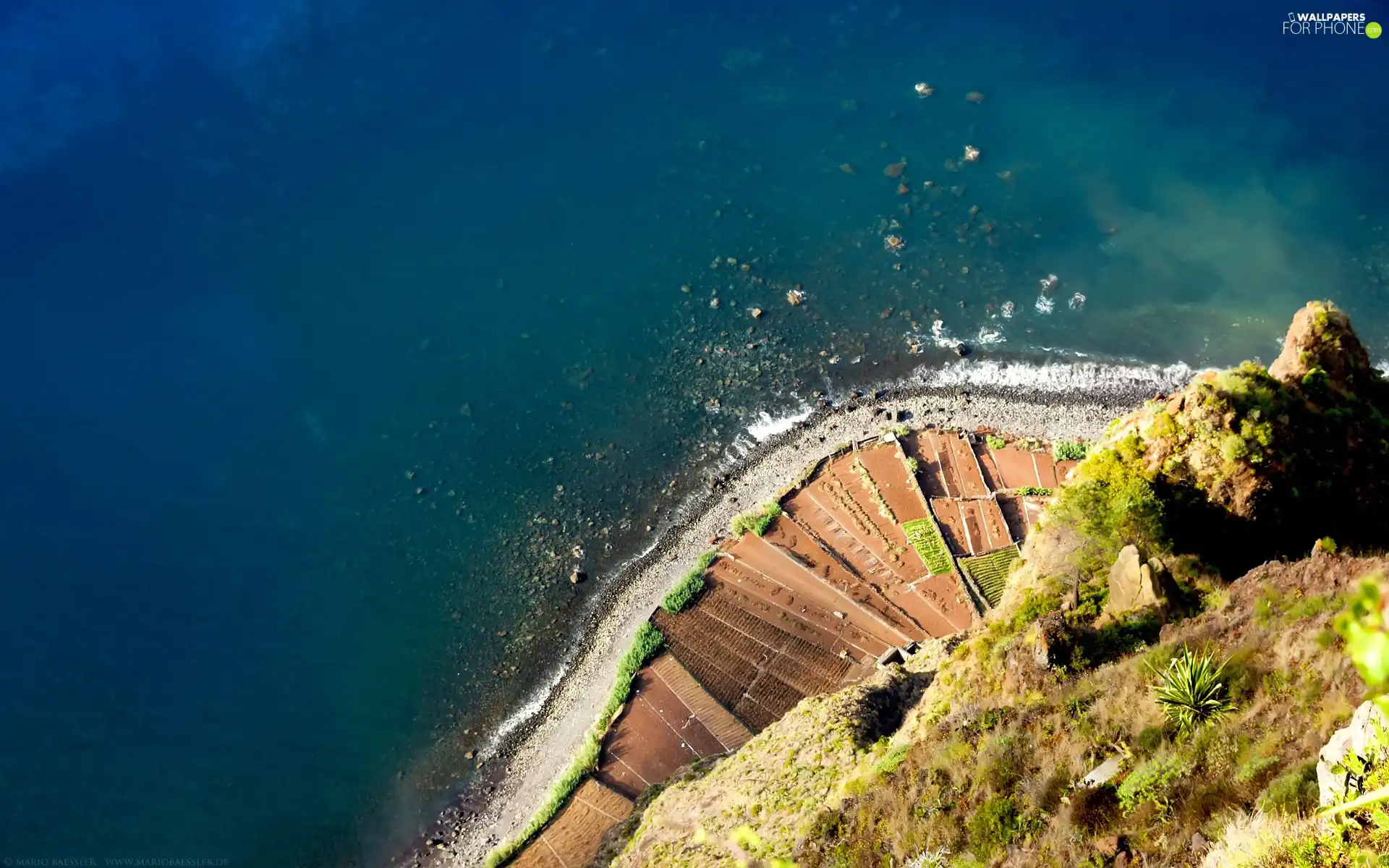 mountains, cultivated, plots, sea