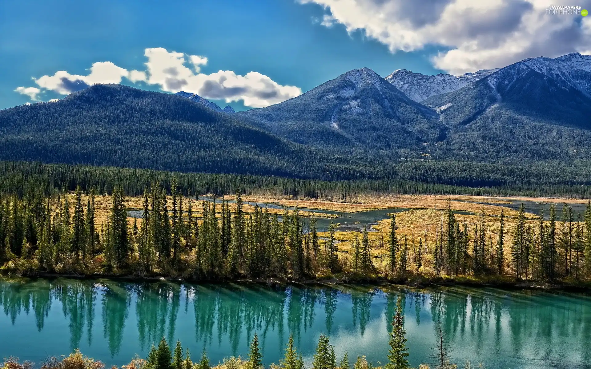 Mountains, River, pool, woods