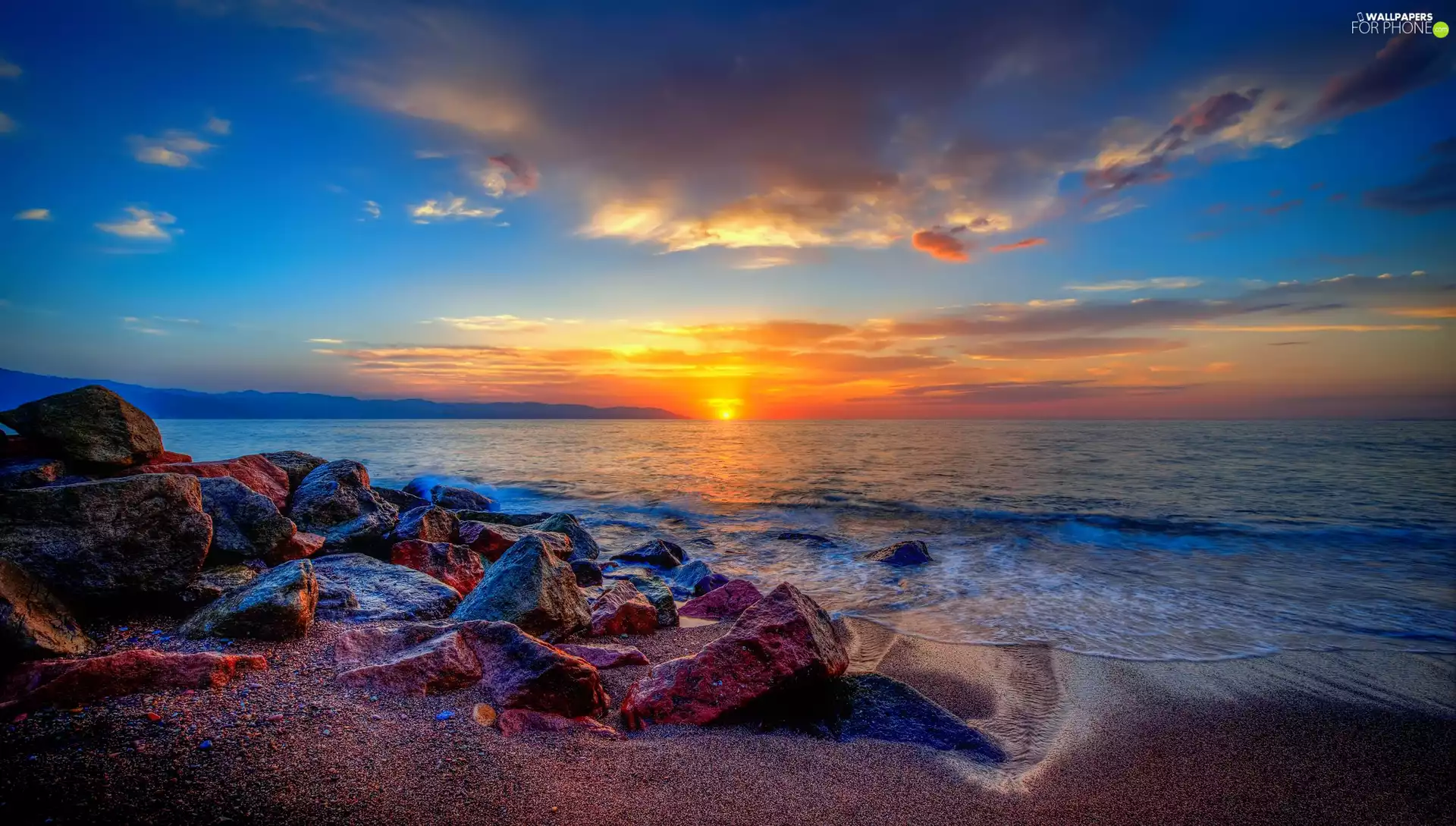 sea, Bay of Banderas, Great Sunsets, Puerto Vallarta, Mexico, Stones, clouds