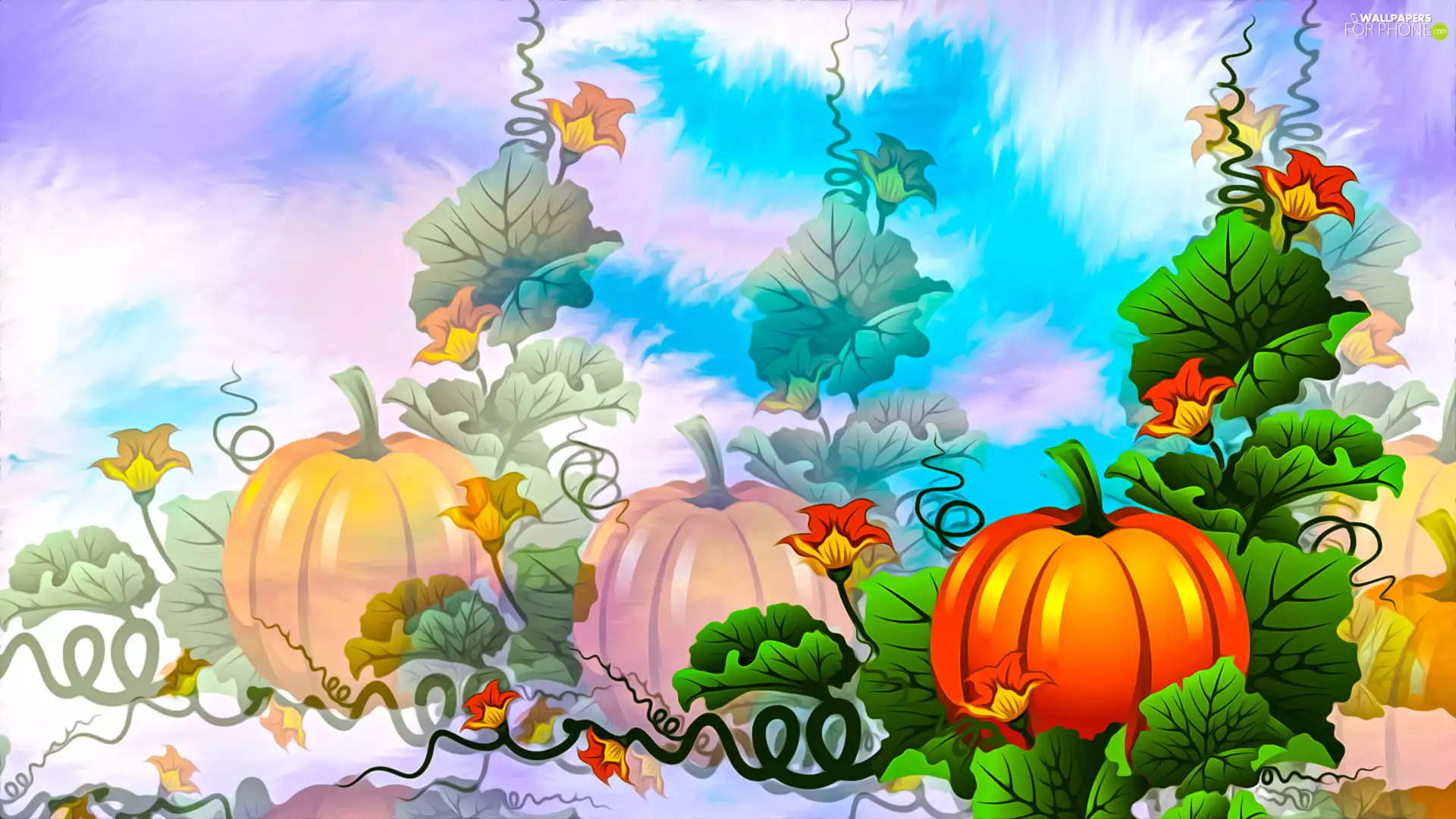 graphics, leaves, Flowers, pumpkin