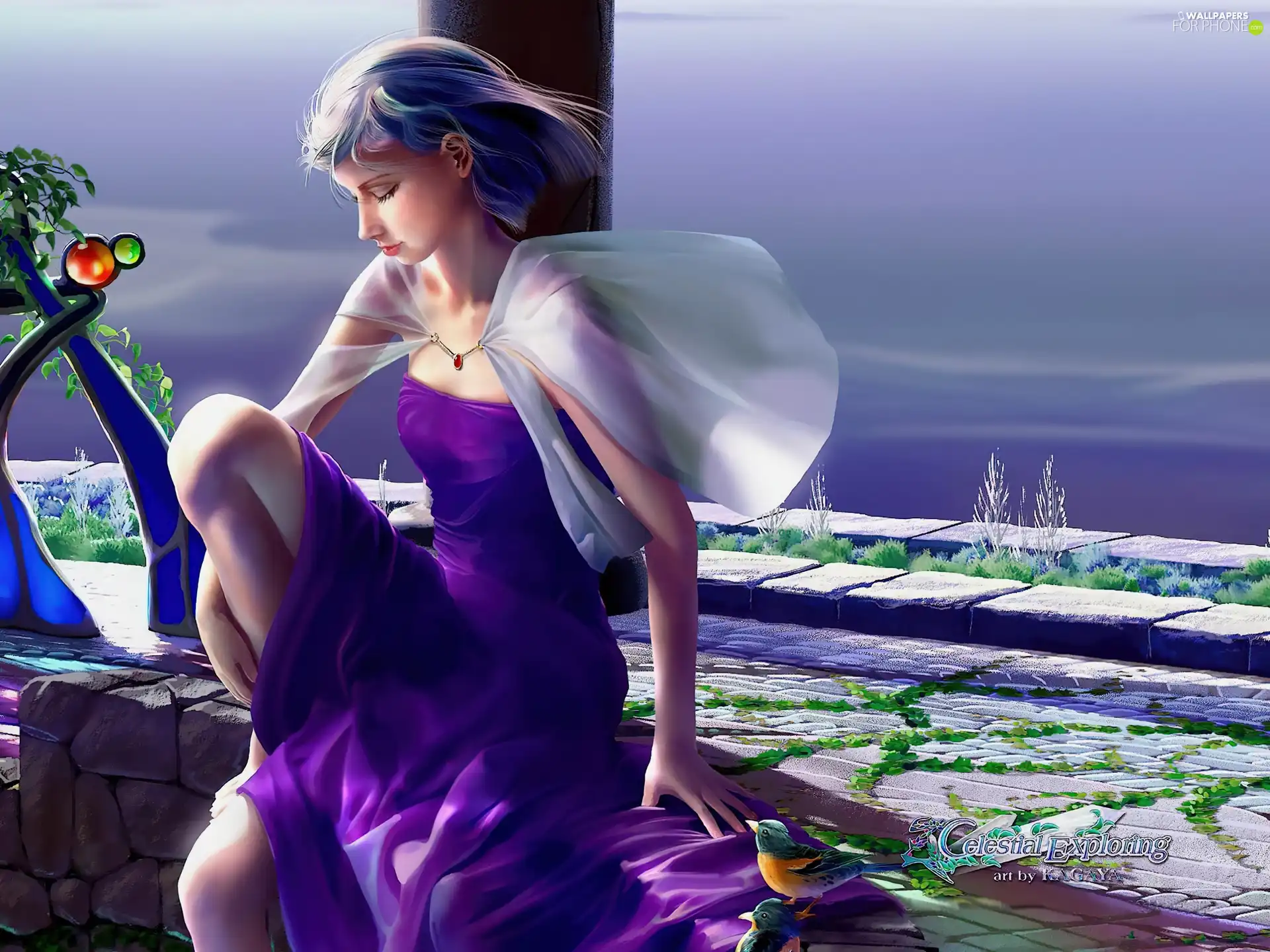 girl, graphics, purple, dress, ##, Kagaya