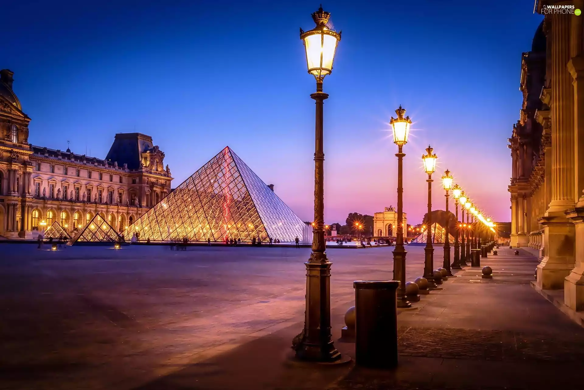 Louvre Museum, France, Pyramid, lanterns, palace, Paris
