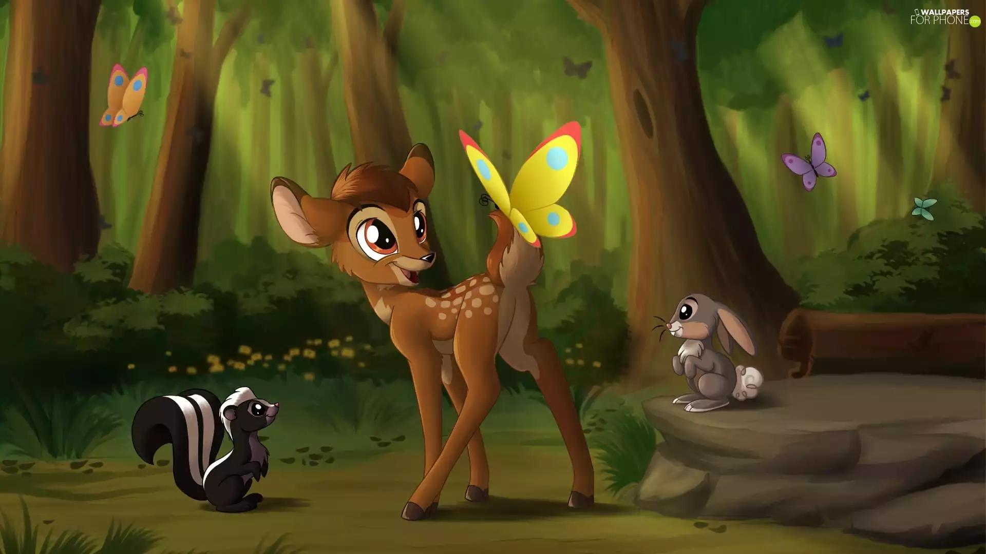 bulls, fawn, forest, skunk, butterflies, cartoon, story, Rabbit