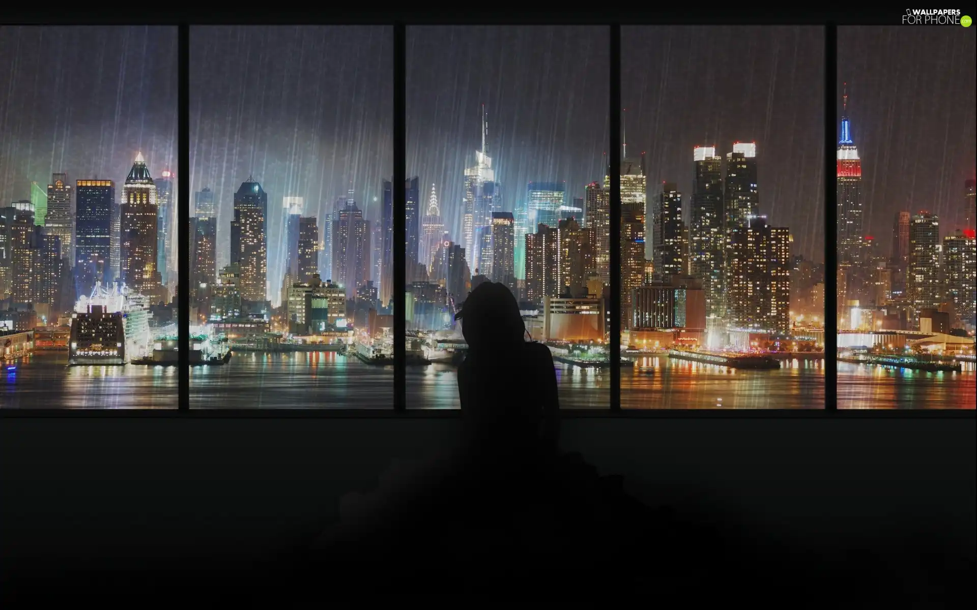 Manhattan, Windows, Rain, skyscrapers