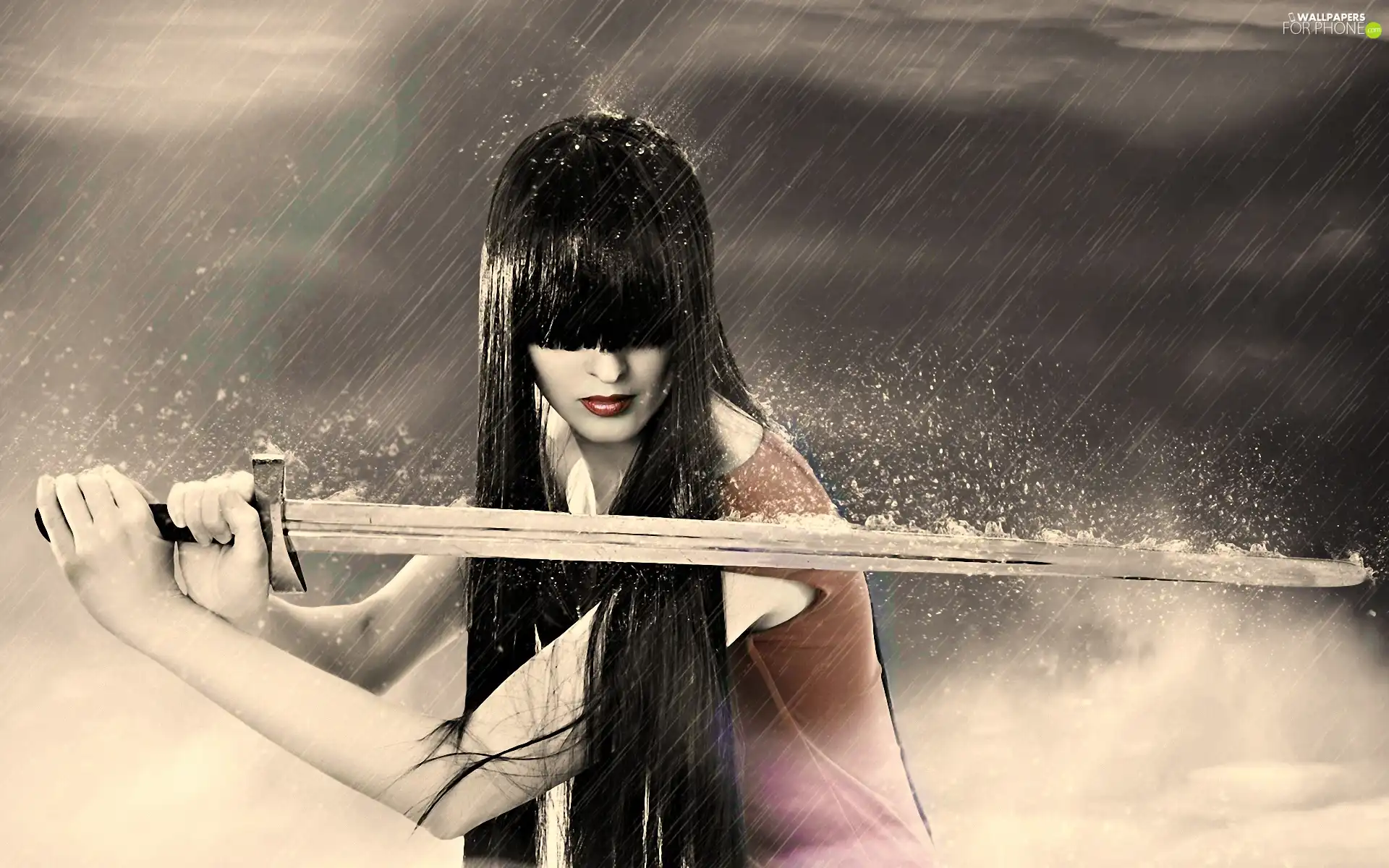 Rain, Women, sword