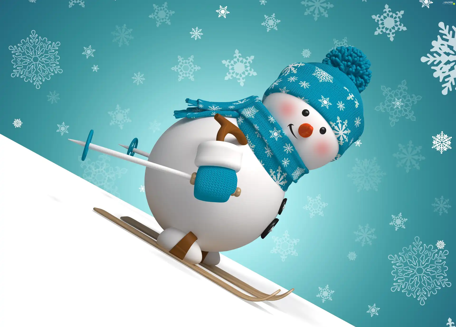 winter, skis, rally, Snowman