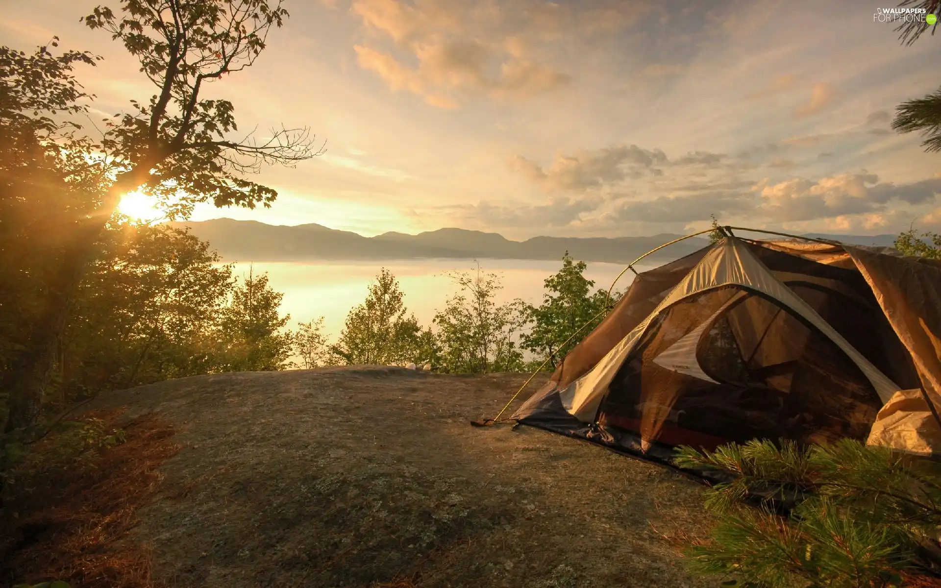 rays, lake, bivouac