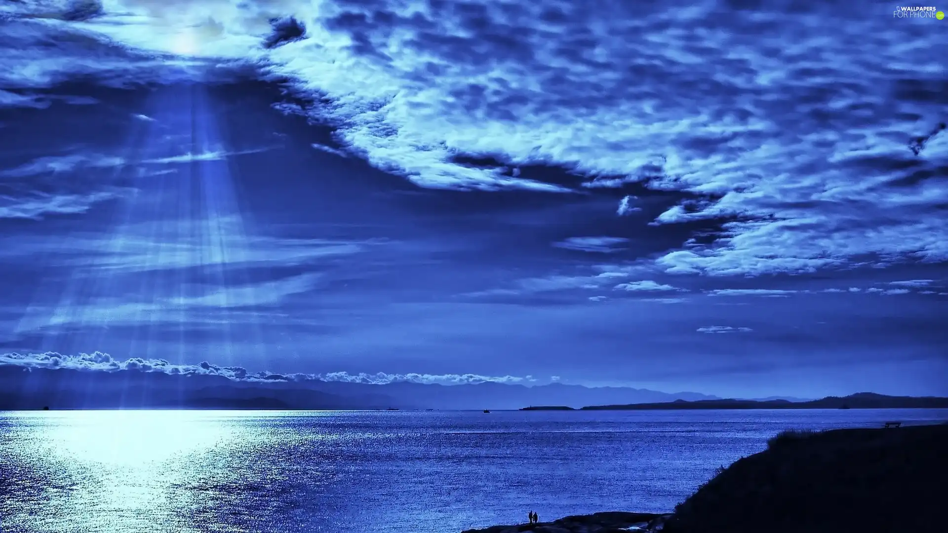 rays, sea, clouds