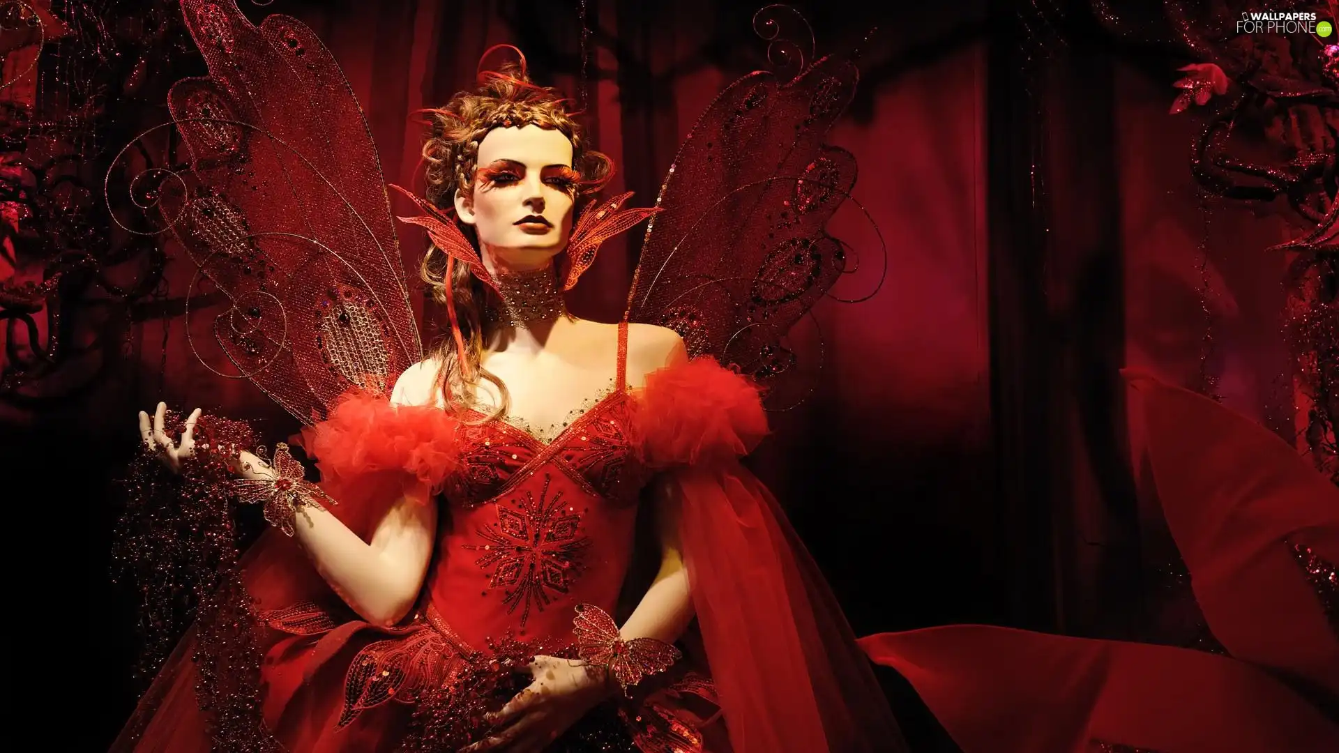 red, Women, butterfly