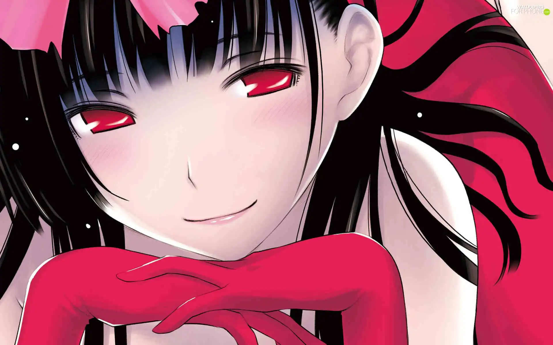Red, Eyes, girl, Gloves, form