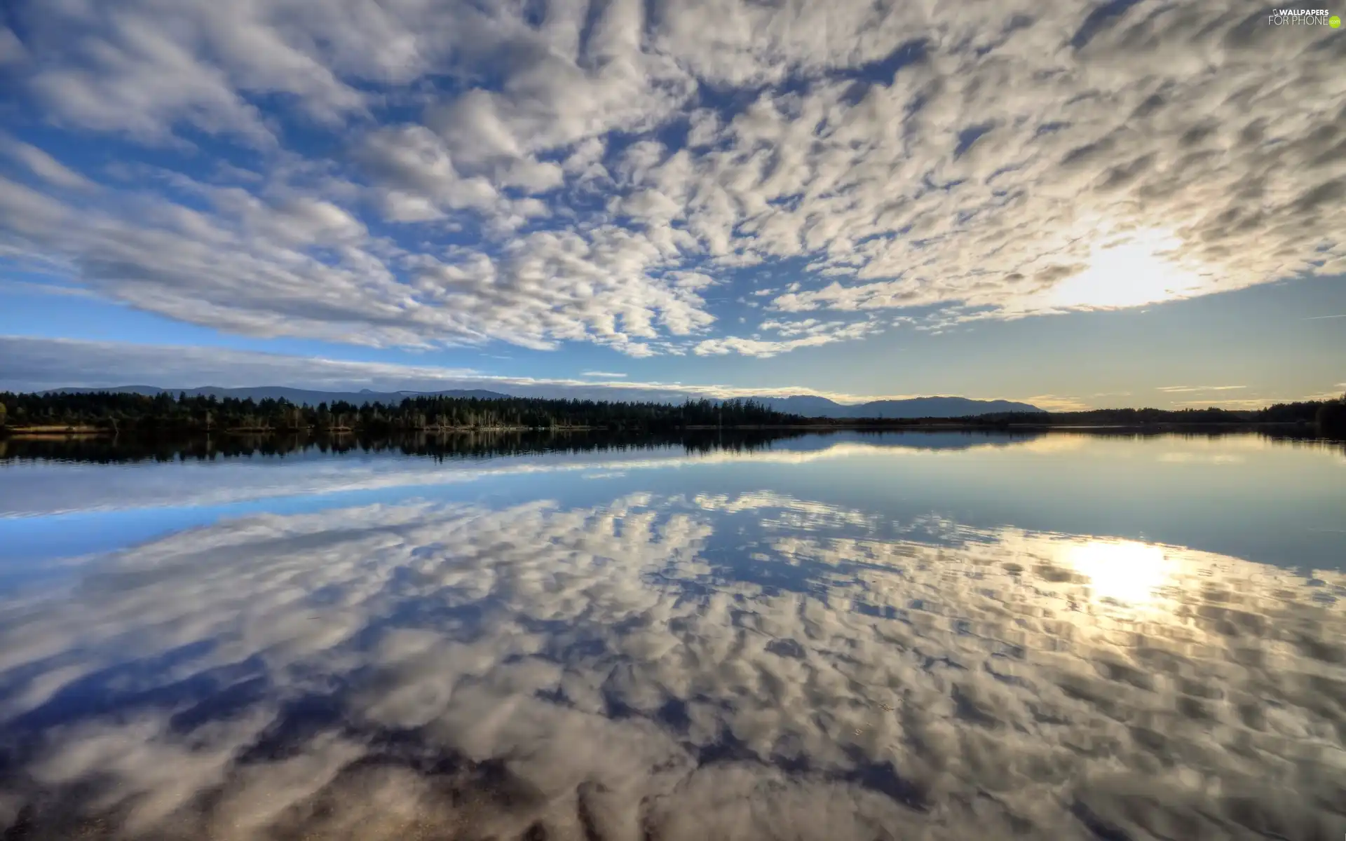 reflection, lake, clouds