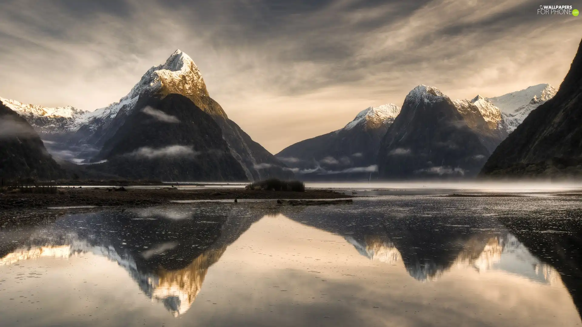 reflection, Mountains, lake