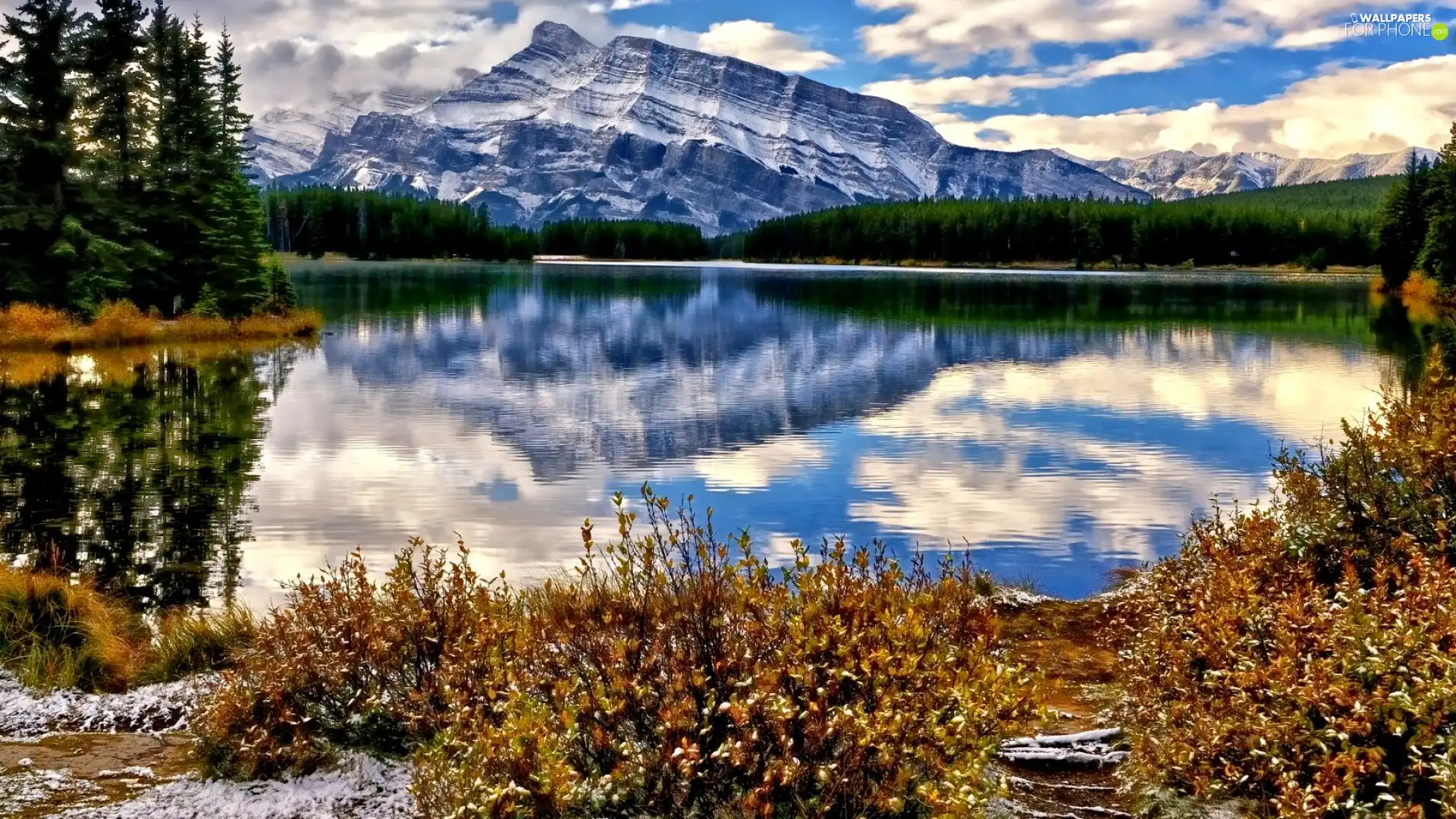 reflection, Mountains, lake