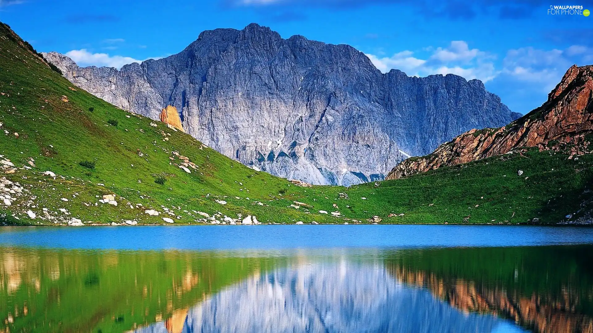 reflection, Mountains, lake